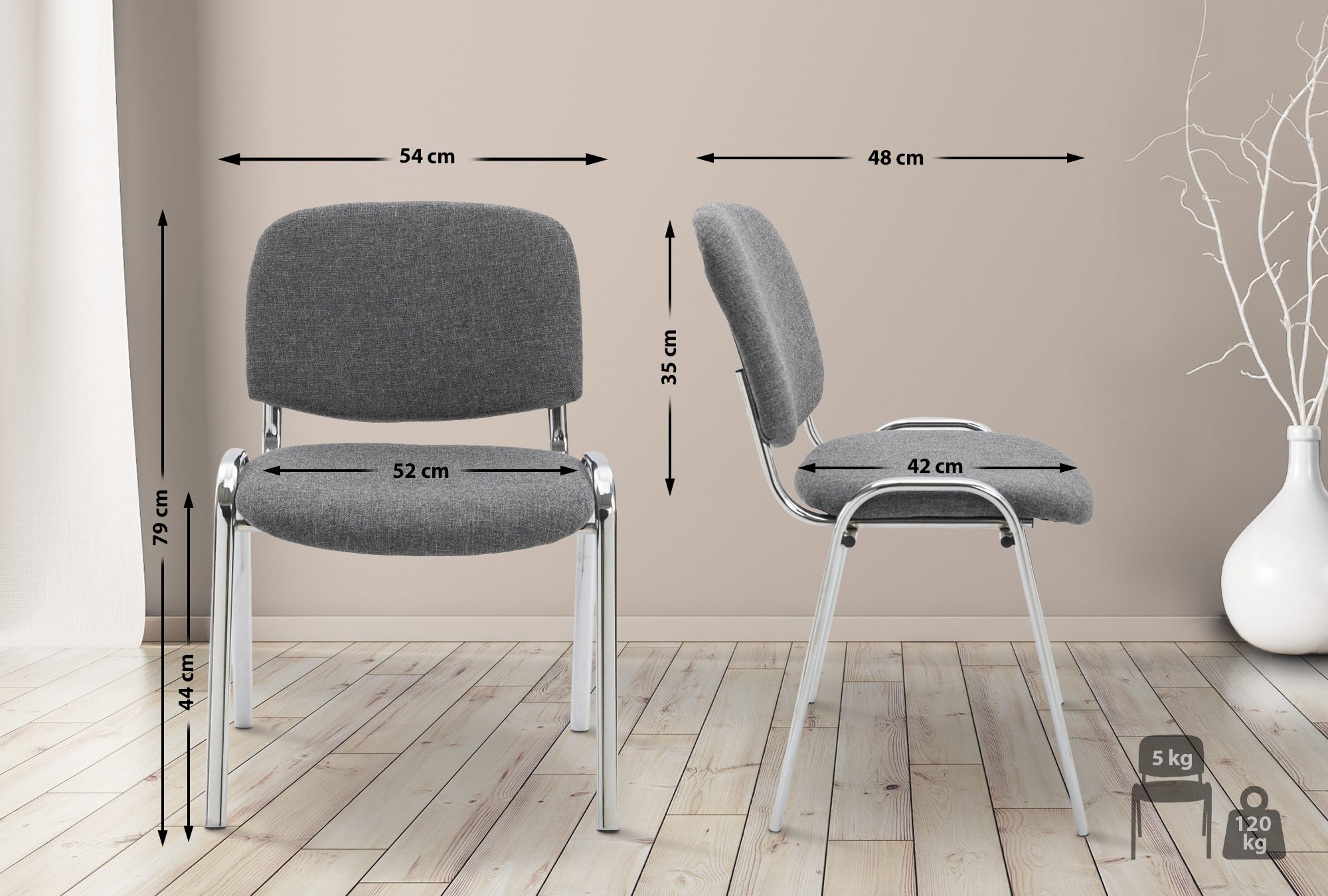 Chaise visiteur Ken support chromé tissu