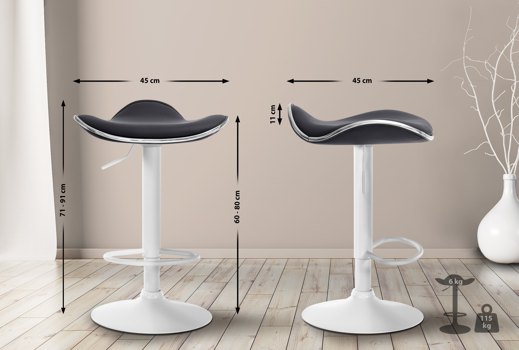 Tabouret de bar Shanghai similicuir avec pied en métal