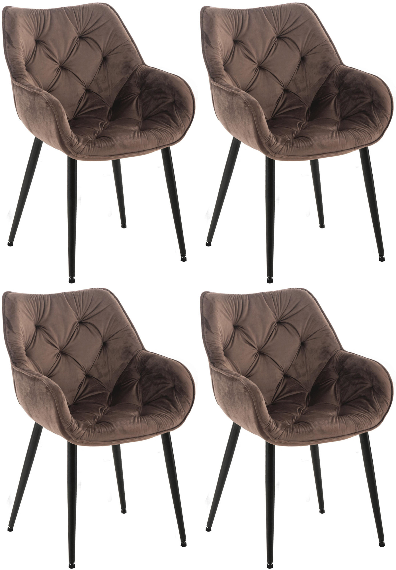 Lot de 4 Chaises de salle à manger Tanna en Velours Piètement en Métal noir