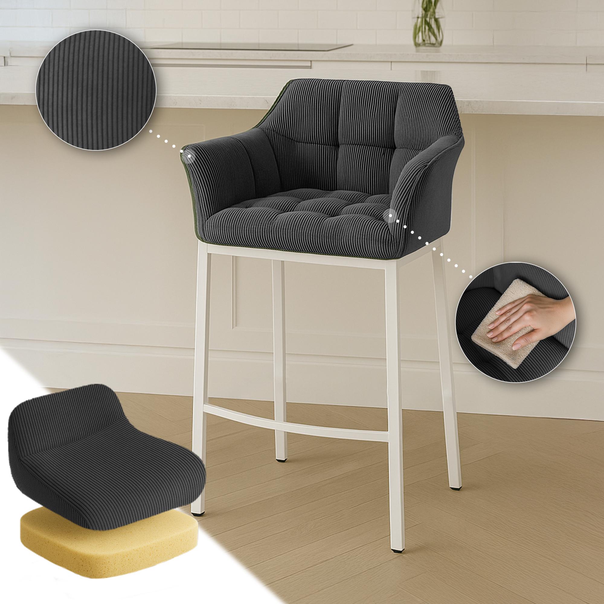 Tabouret de Bar Damaso en Velours Côtelé avec Piétement à Quatre Pieds