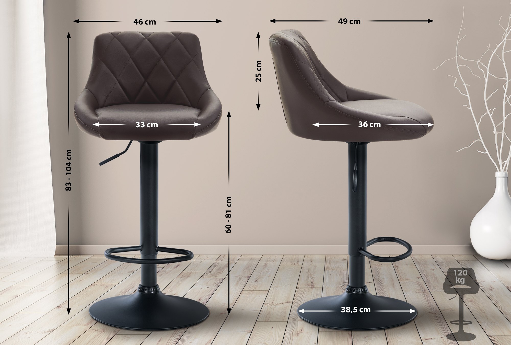 Tabouret de bar Lazio en similicuir avec pied en métal