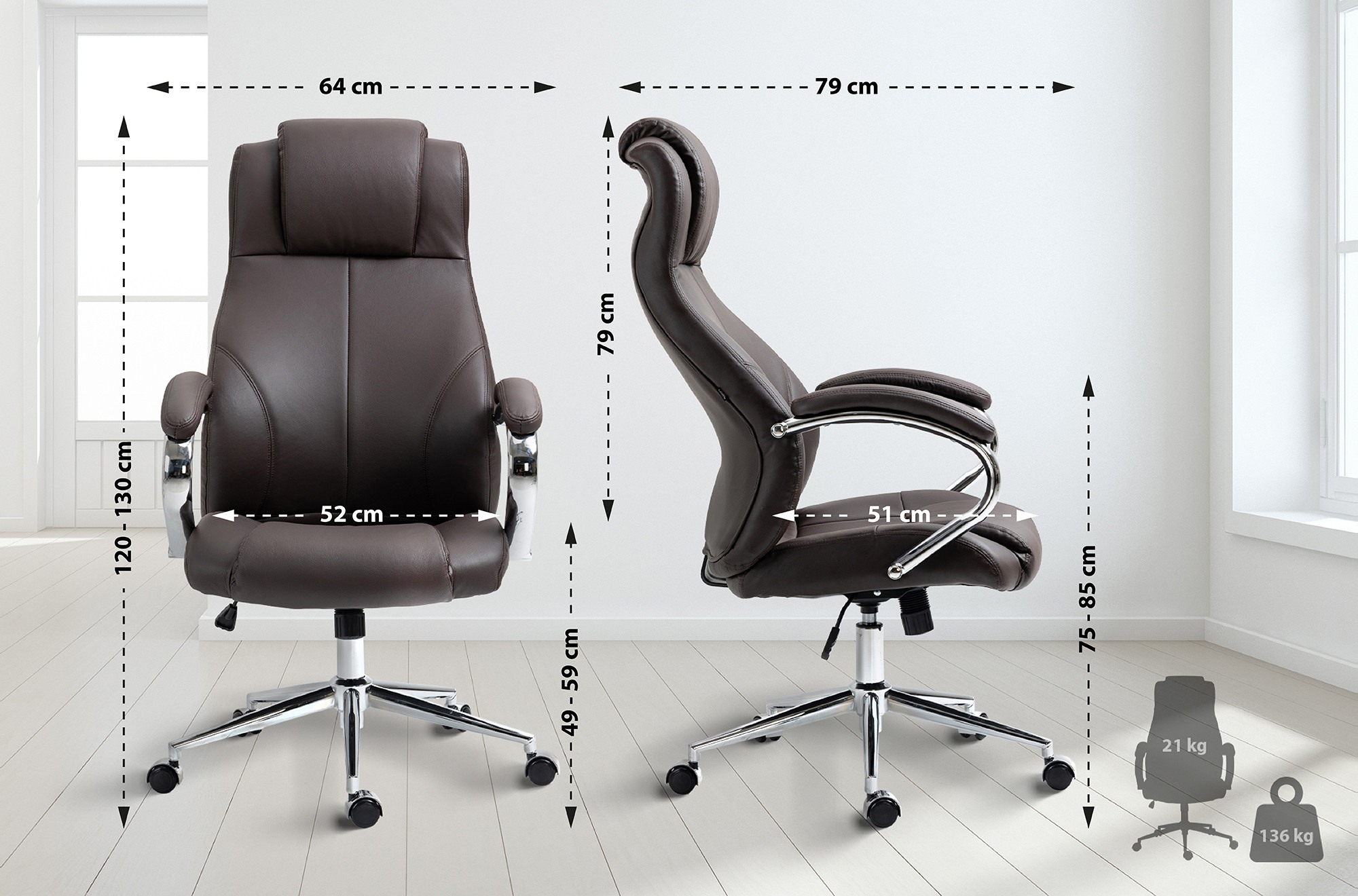 Chaise de bureau Salford cuir véritable