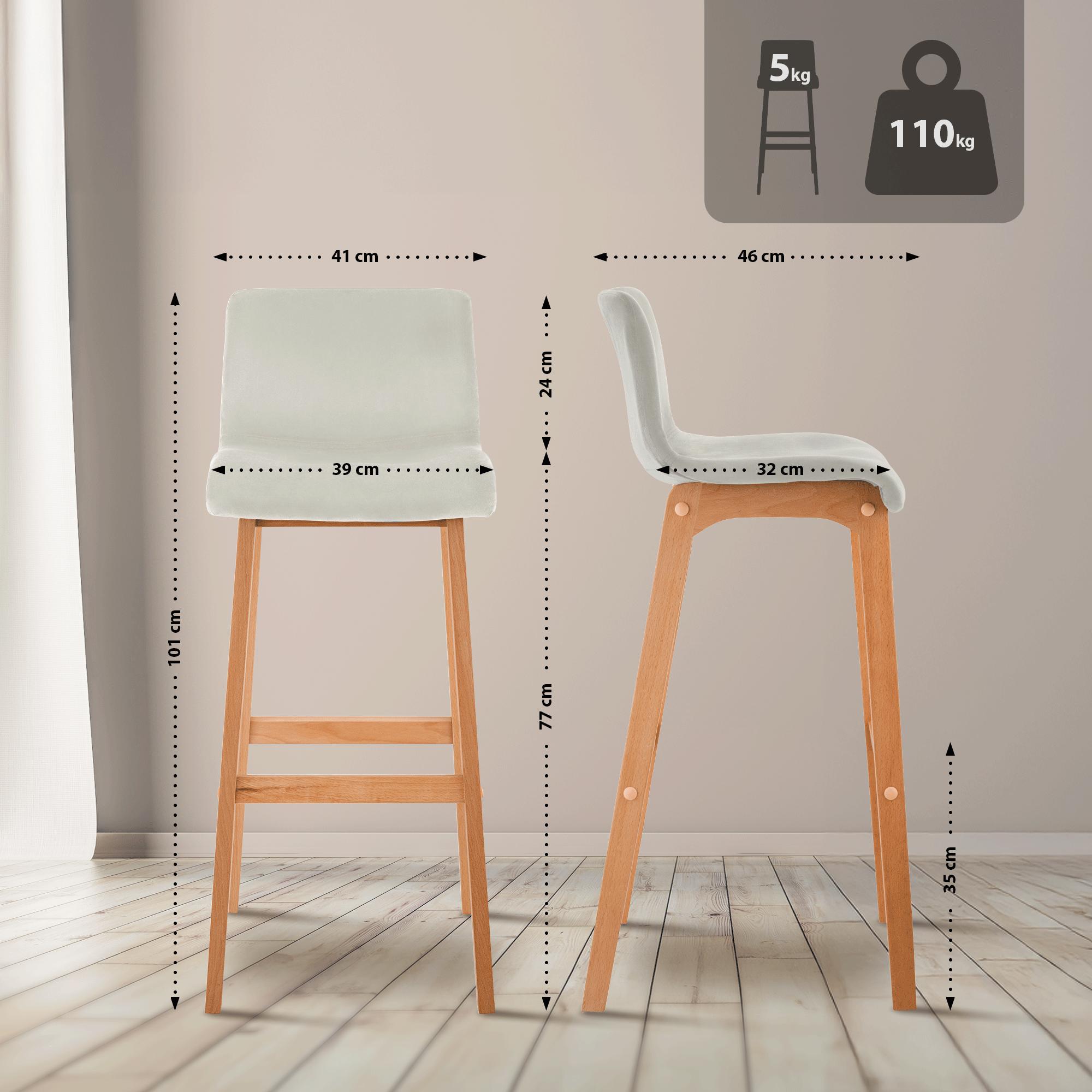 Tabouret de bar Hover velours piètement 4 pieds Natura