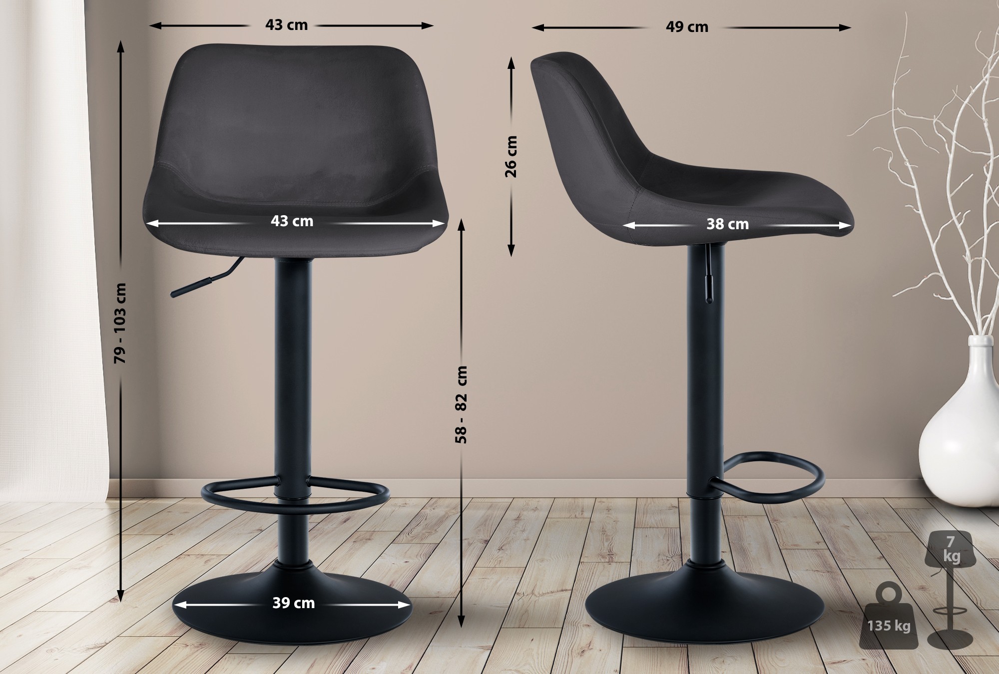 Lot de 2 tabourets de bar Loft