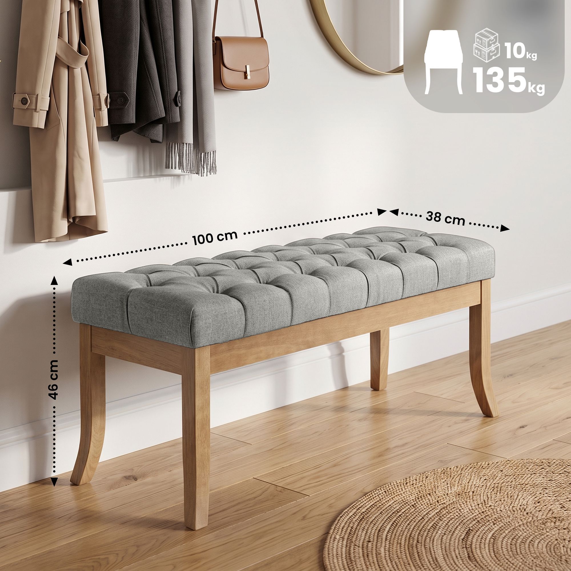Banquette Ramses en tissu avec piètement en bois clair