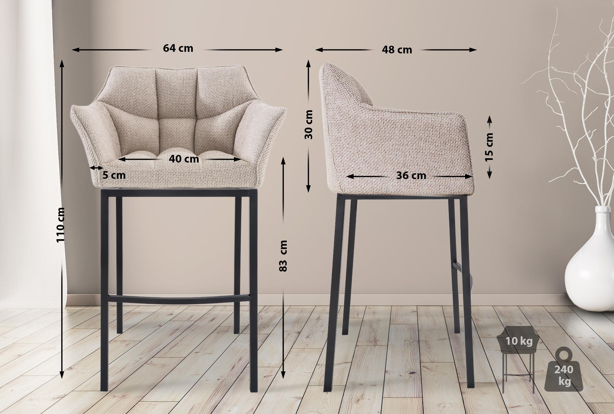 Lot de 2 tabourets de bar Damaso en tissu avec piètement à quatre pieds