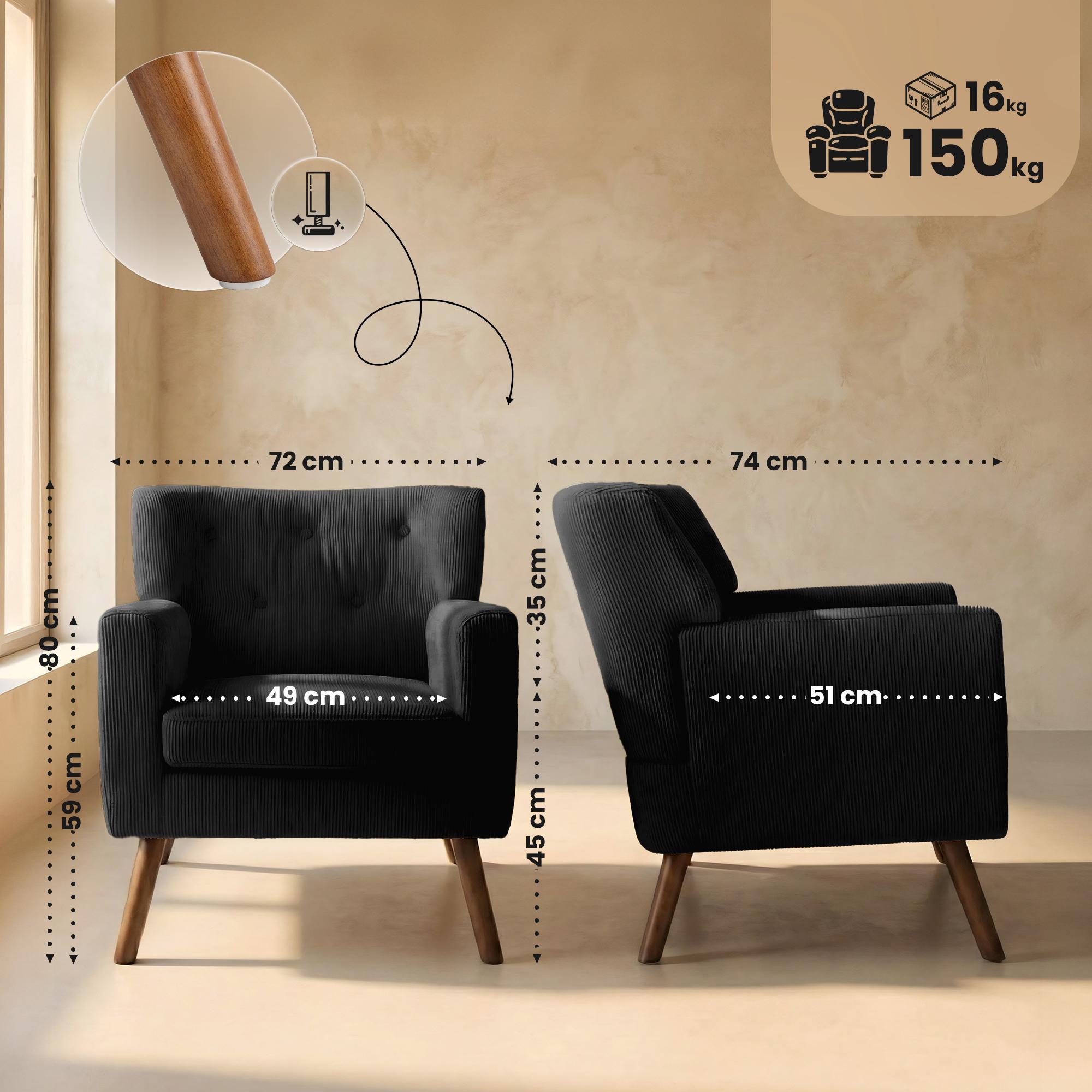 Fauteuil Kioni en velours cotele