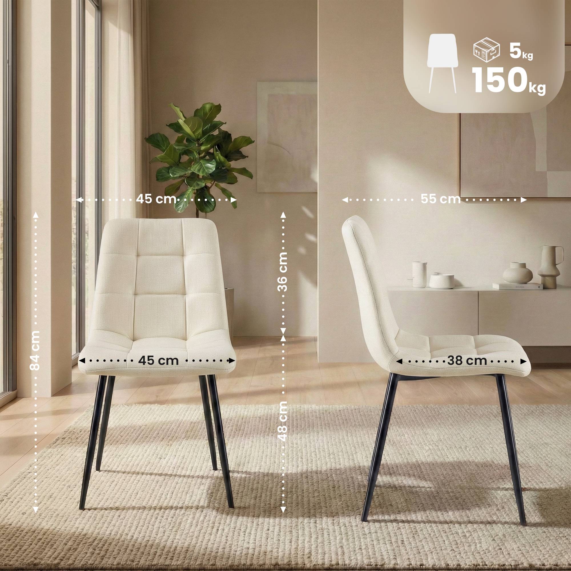 Lot de 4 chaises de salle a manger Antibes en tissu