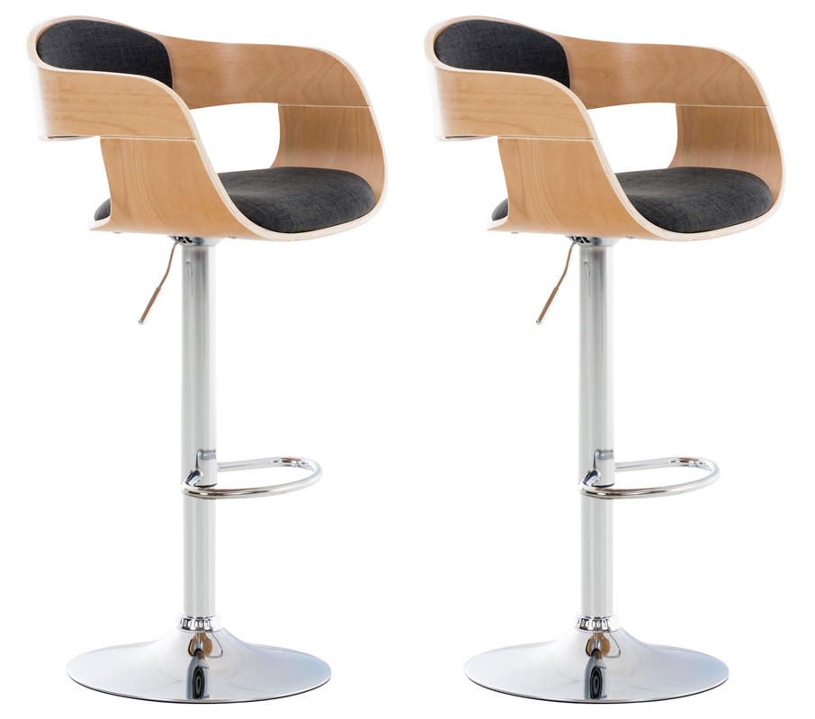 Lot de 2 tabourets de bar Kingston en tissu avec piètement en métal aspect chromé