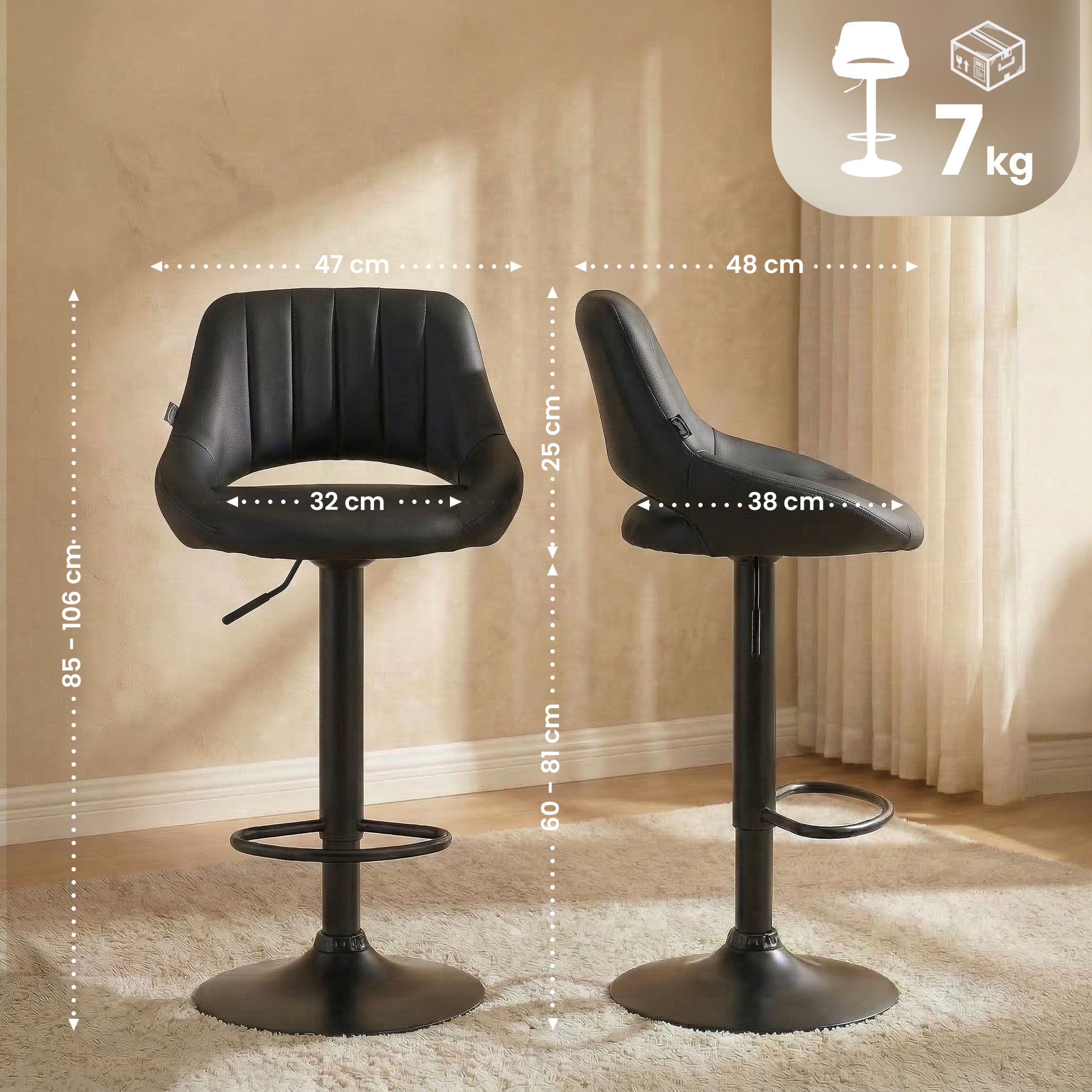Lot de 2 tabourets de bar Milet en similicuir