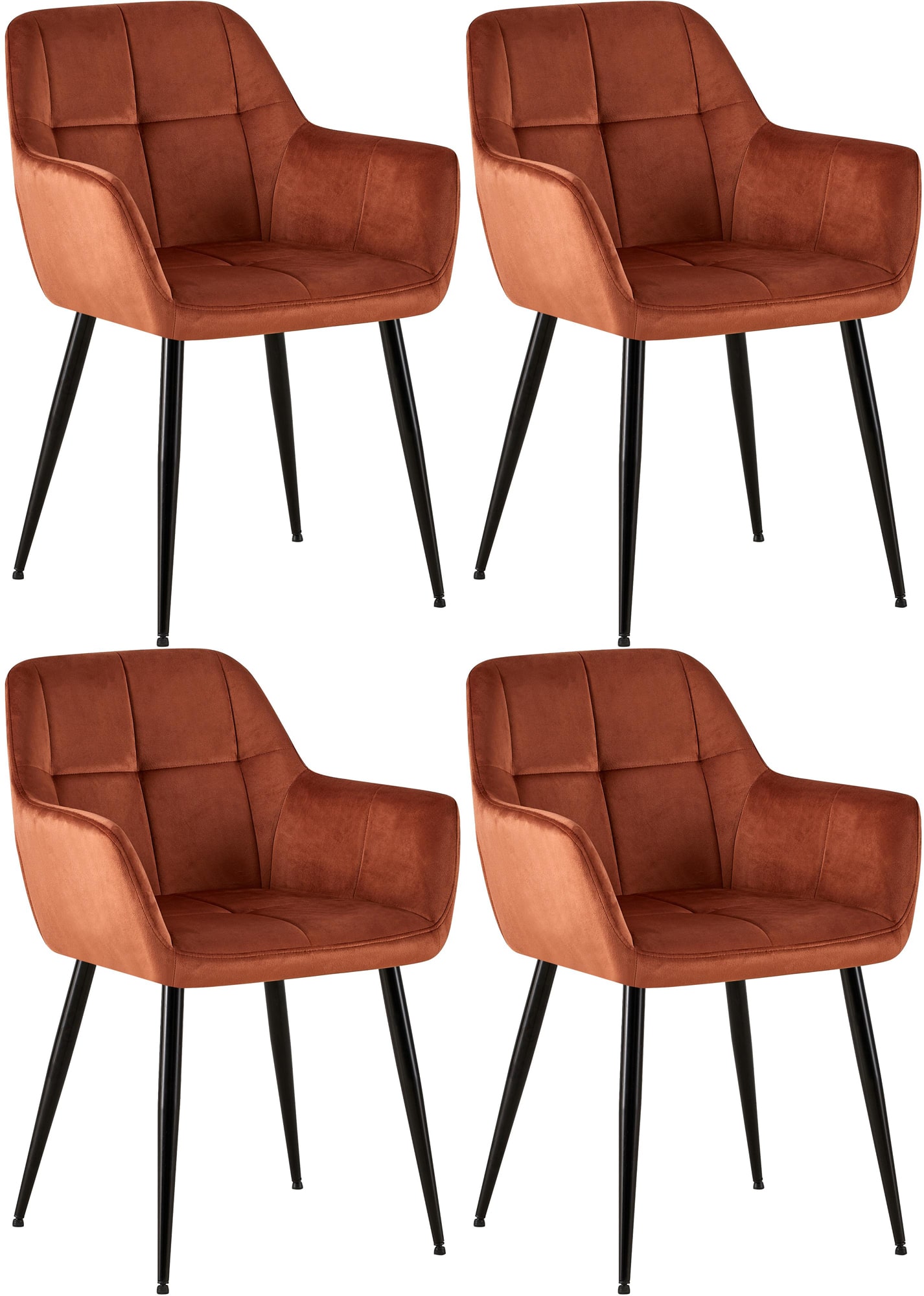 Lot de 4 Chaises de salle à manger Emia en Velours avec Piètement en Métal noir