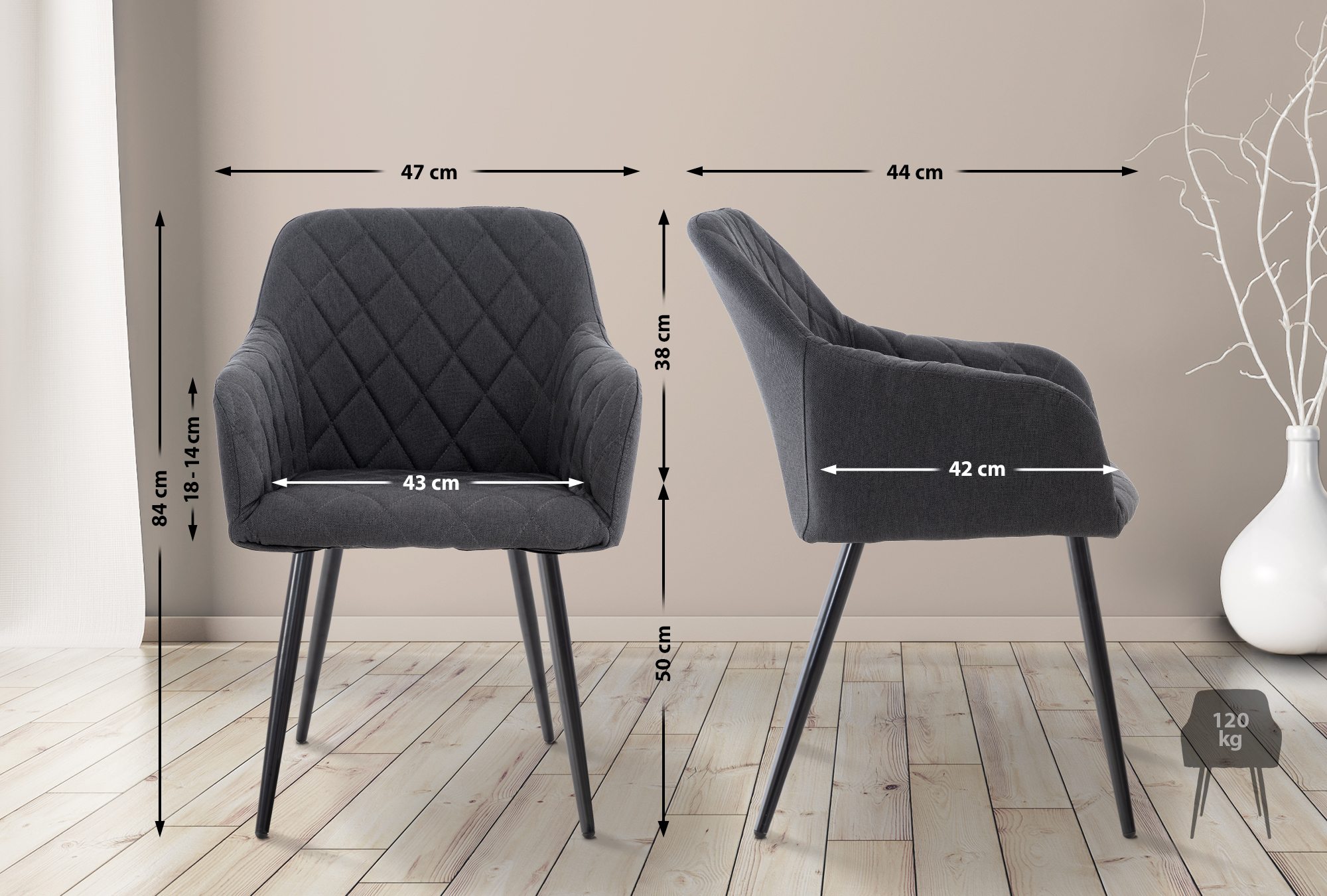 Lot de 4 chaises de salle à manger Shila avec Piètement en Métal noir