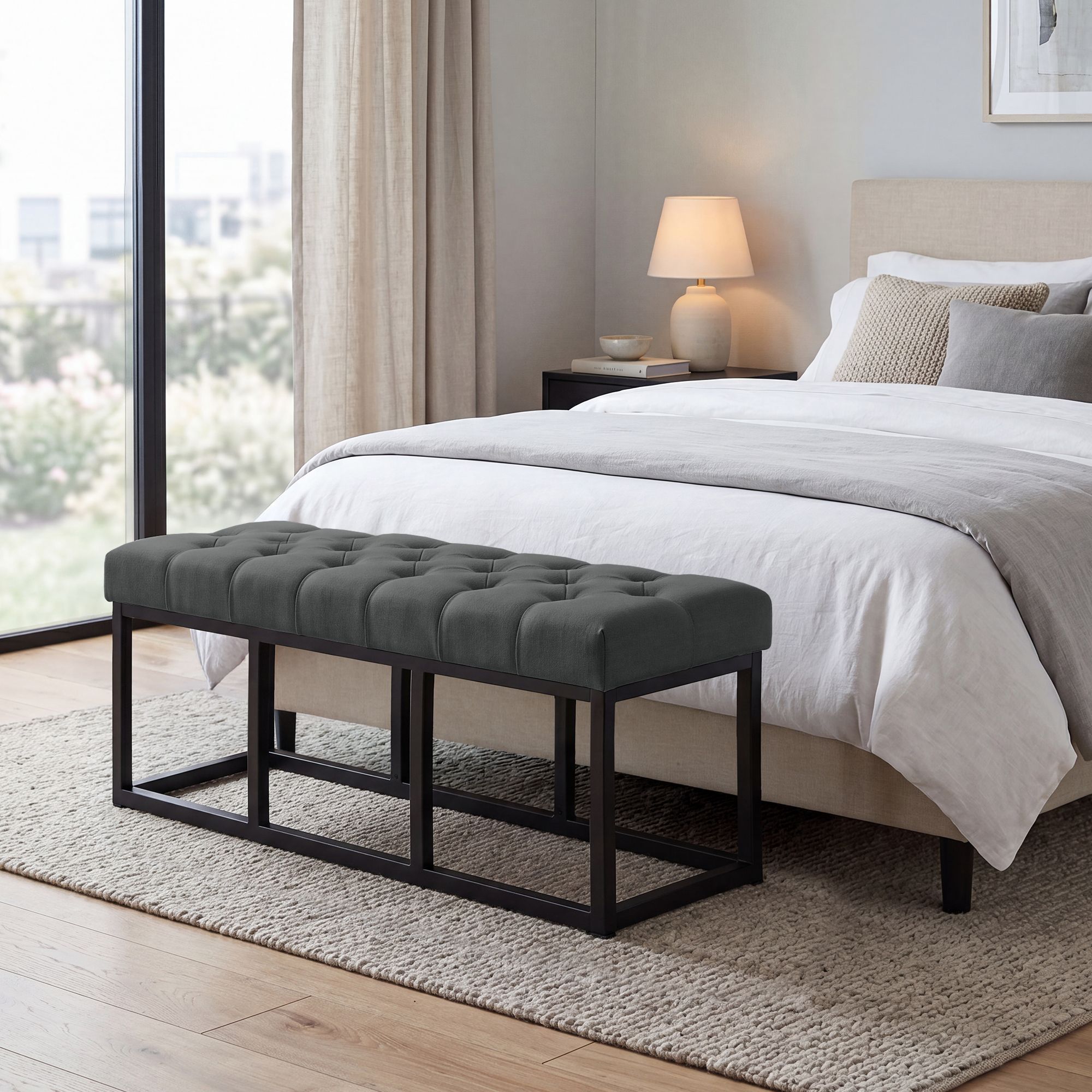 Banc Amun en tissu avec structure noire