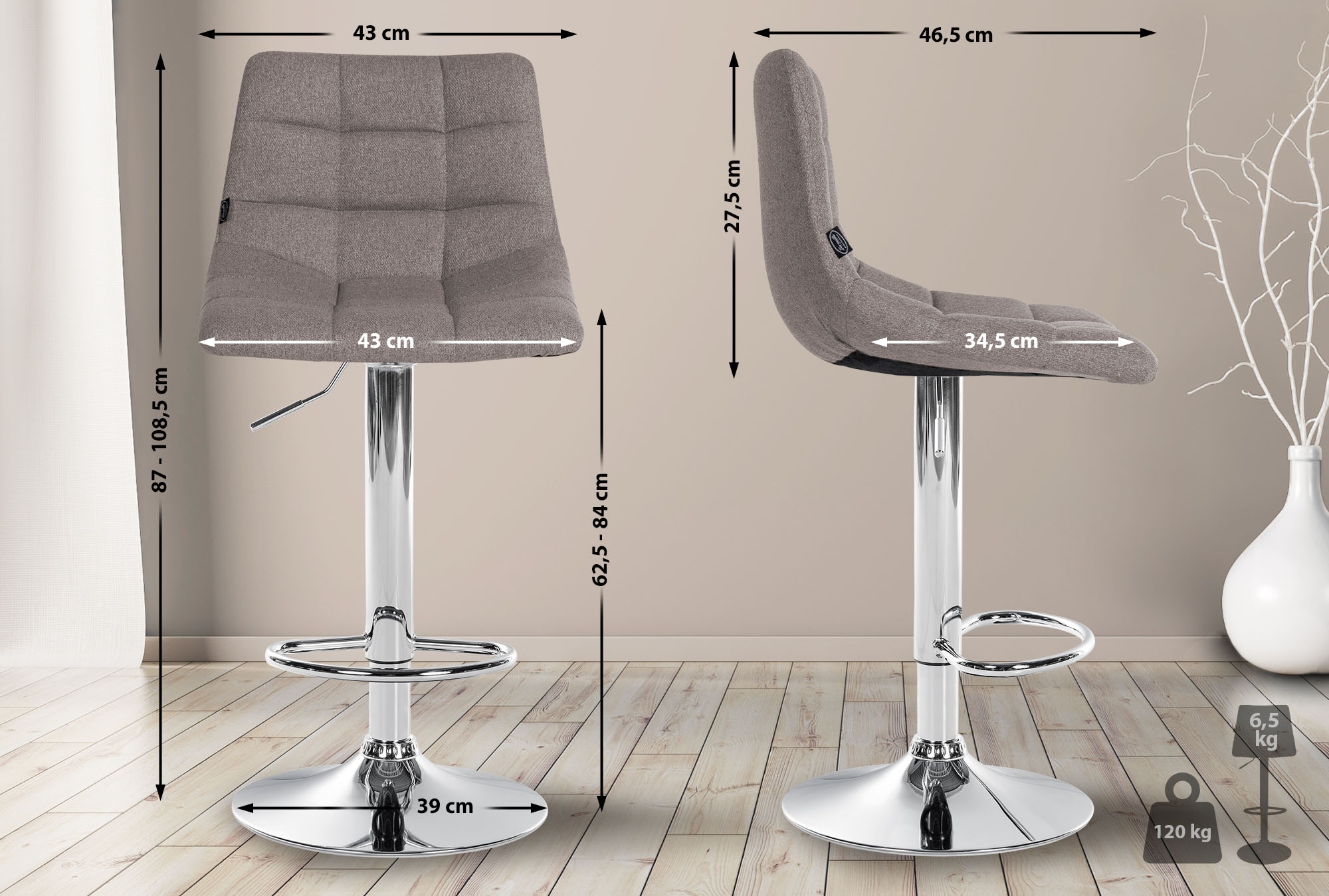 Lot de 2 tabourets de bar Jerry tissu