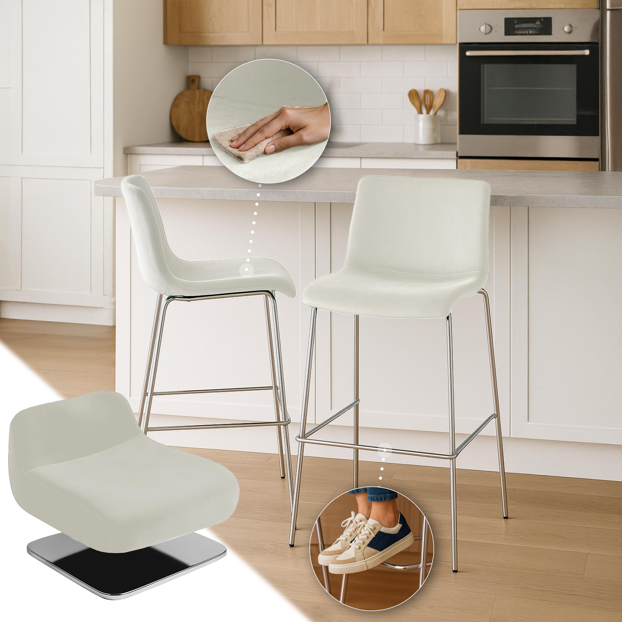 Tabouret de bar Hover velours structure à quatre pieds chromée