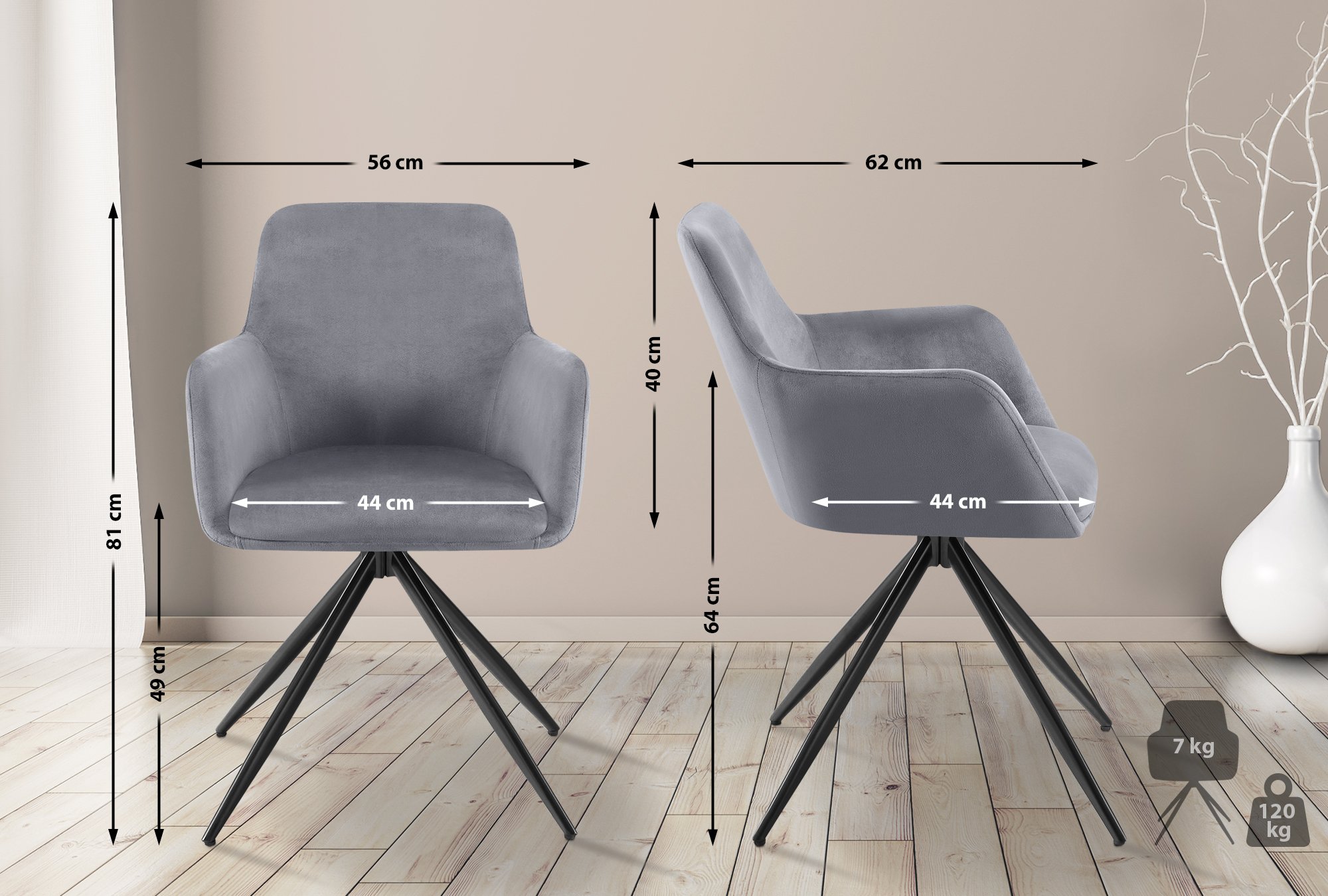 Chaise de salle à manger Olema velours