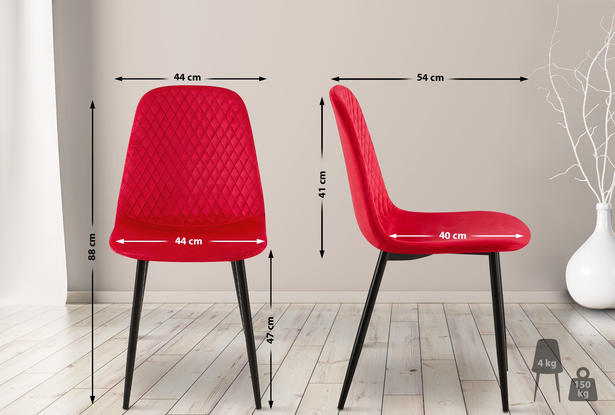 Lot de 4 Chaises de salle à manger Giverny avec Piètement en métal noir
