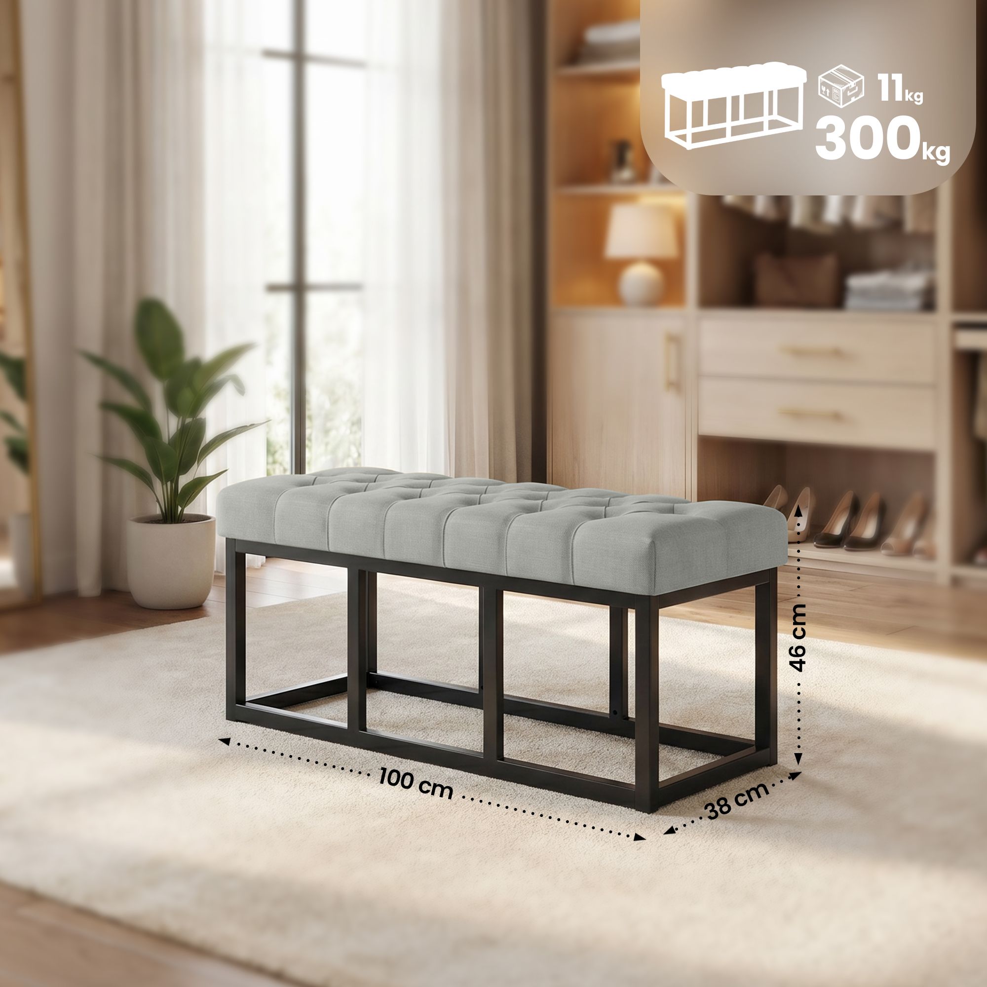 Banc Amun en tissu avec structure noire