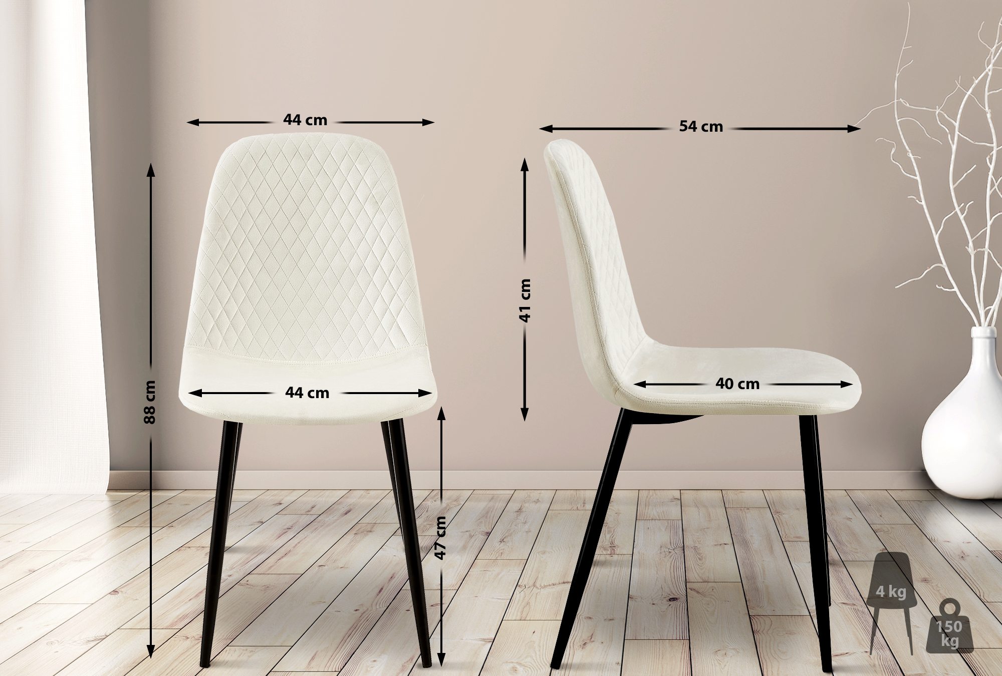 Lot de 4 Chaises de salle à manger Giverny avec Piètement en métal noir
