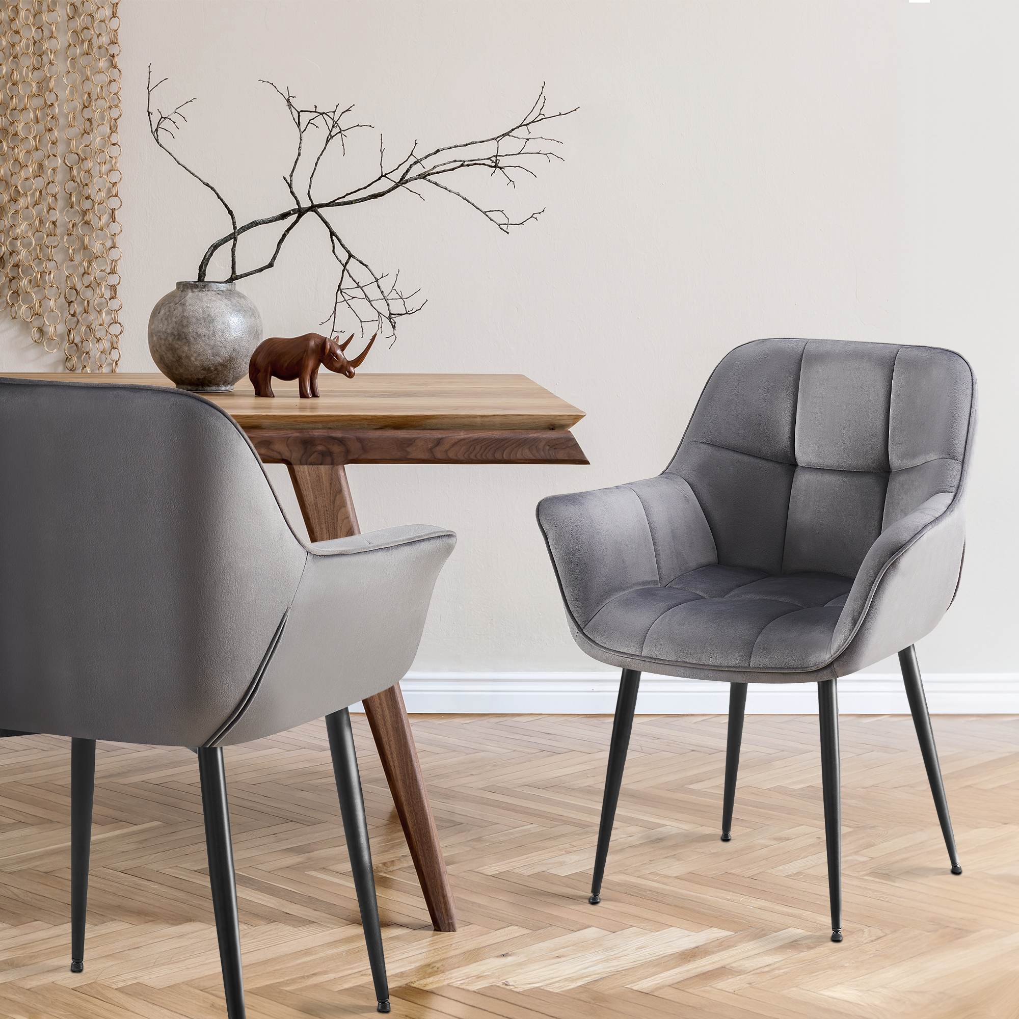 Lot de 2 chaises de salle à manger Roseville velours