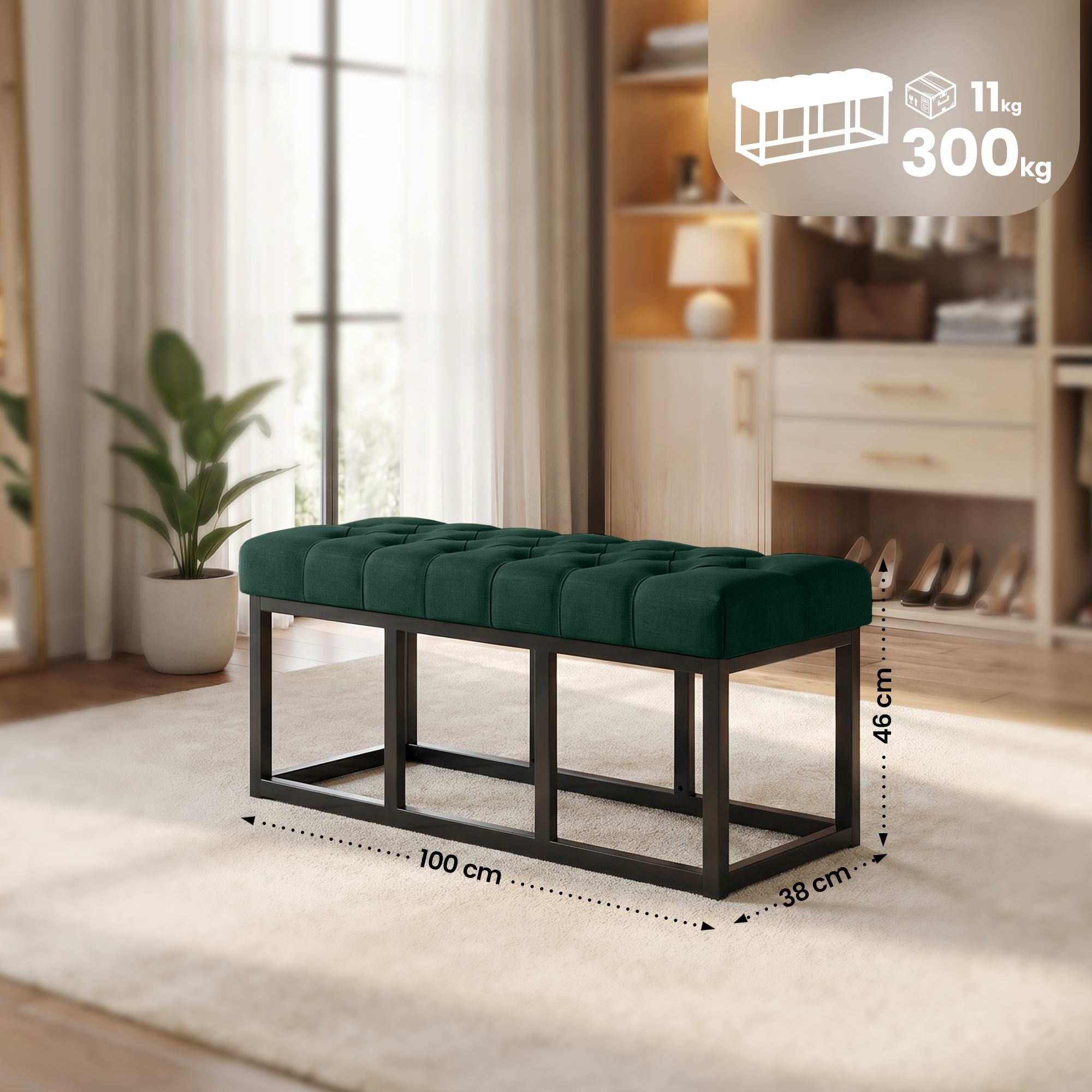 Banc Amun en tissu avec structure noire