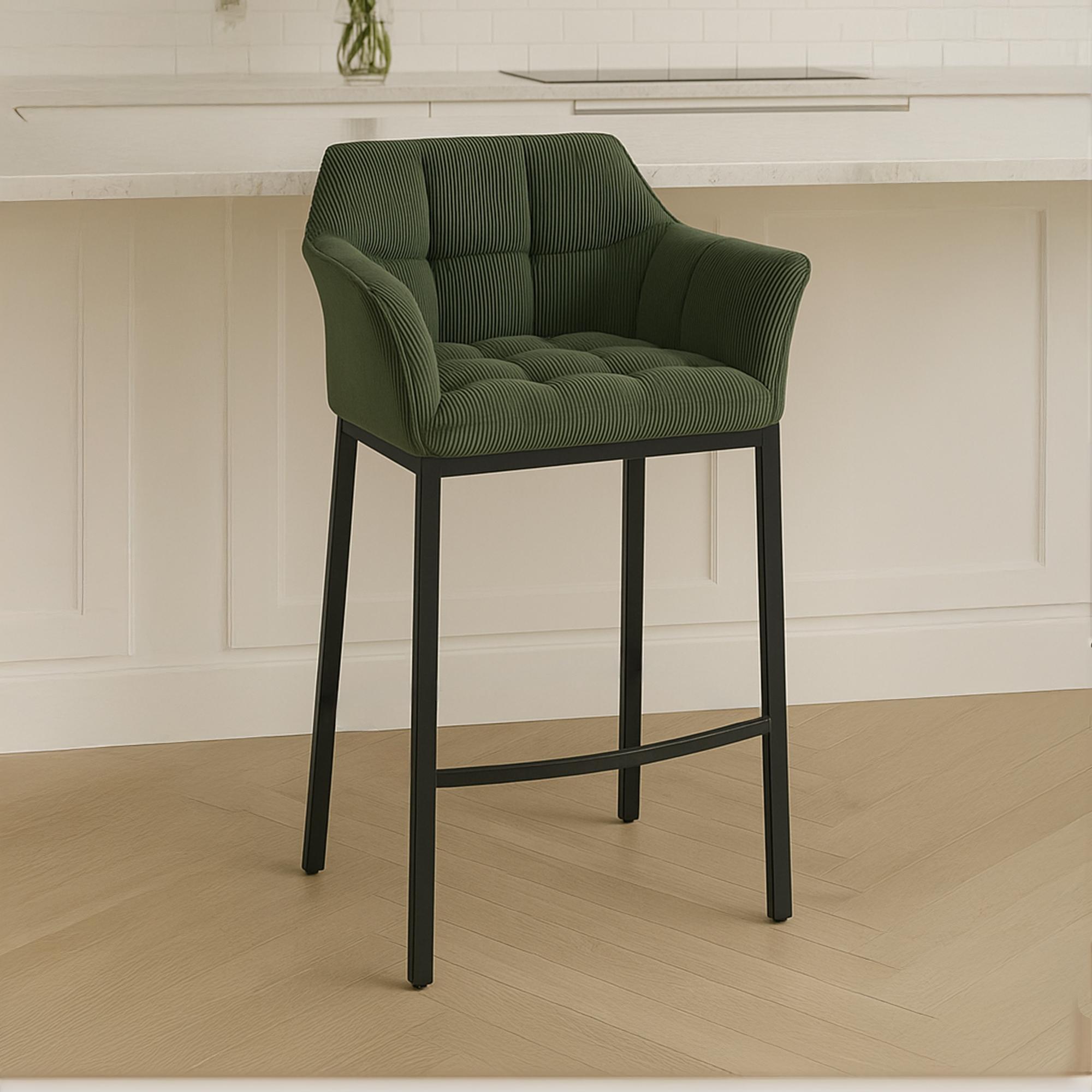 Tabouret de Bar Damaso en Velours Côtelé avec Piétement à Quatre Pieds
