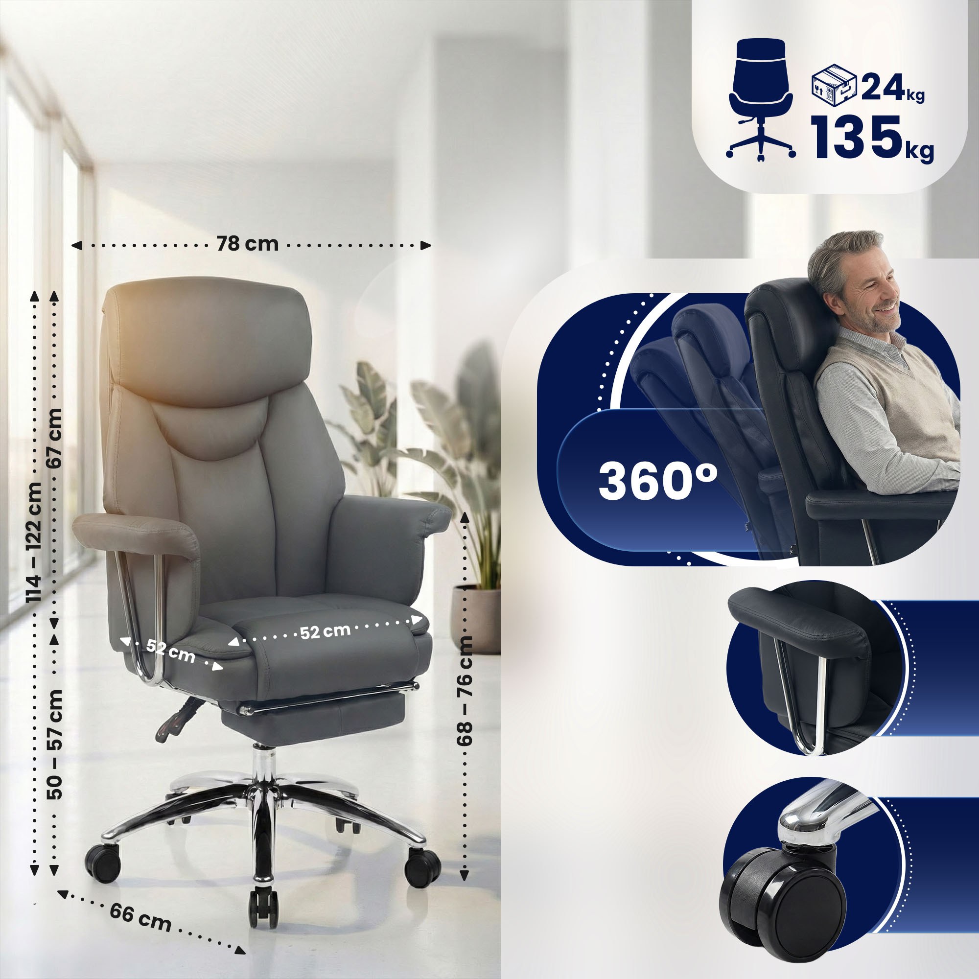 Chaise de bureau Dahra en cuir véritable