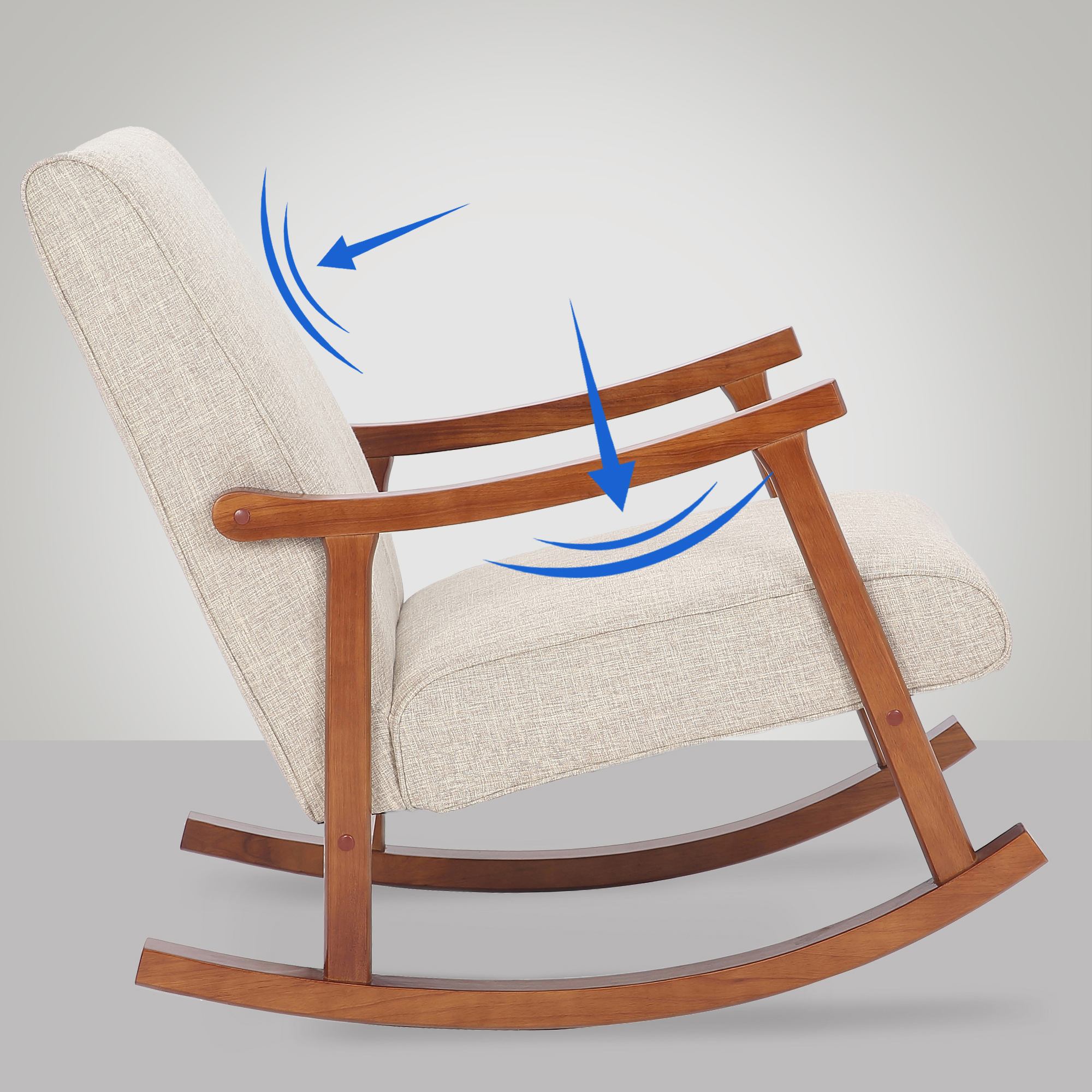 Chaise à bascule Morelia en tissu avec pieds Noyer