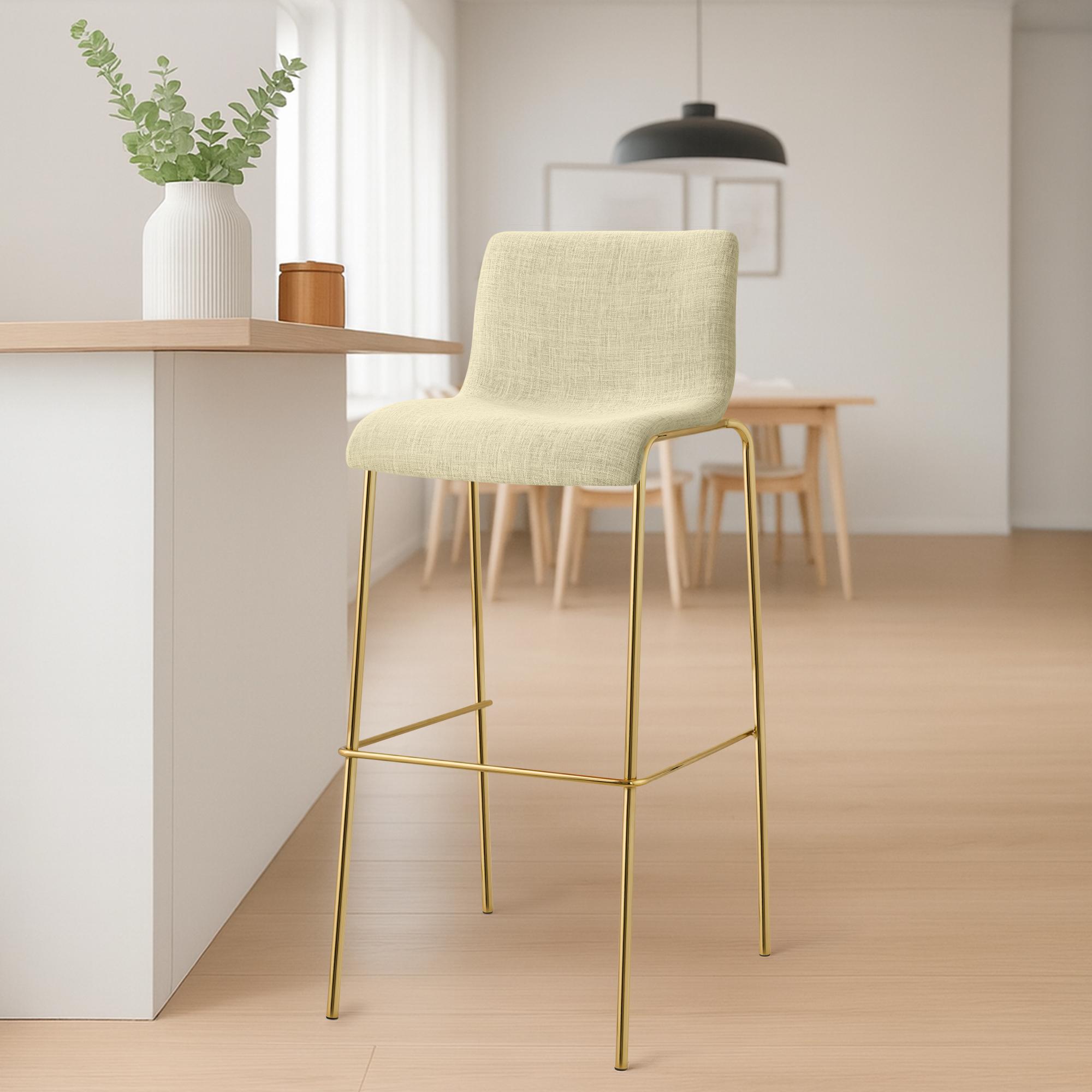 Lot de 2 Tabourets de bar Hover en tissu, piètement quatre pieds doré