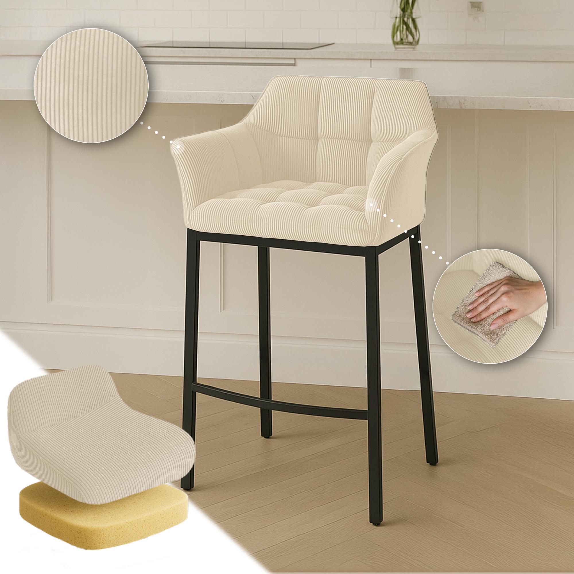 Tabouret de Bar Damaso en Velours Côtelé avec Piétement à Quatre Pieds