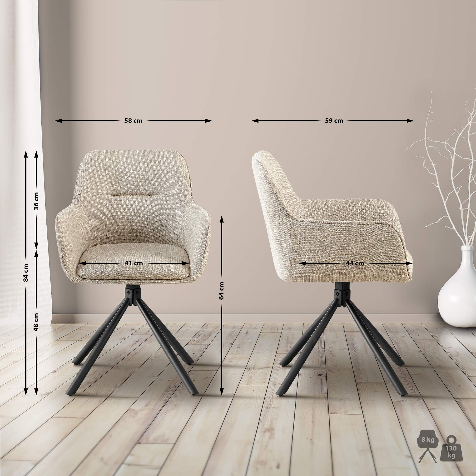 Lot de 2 chaises Tipton tissu