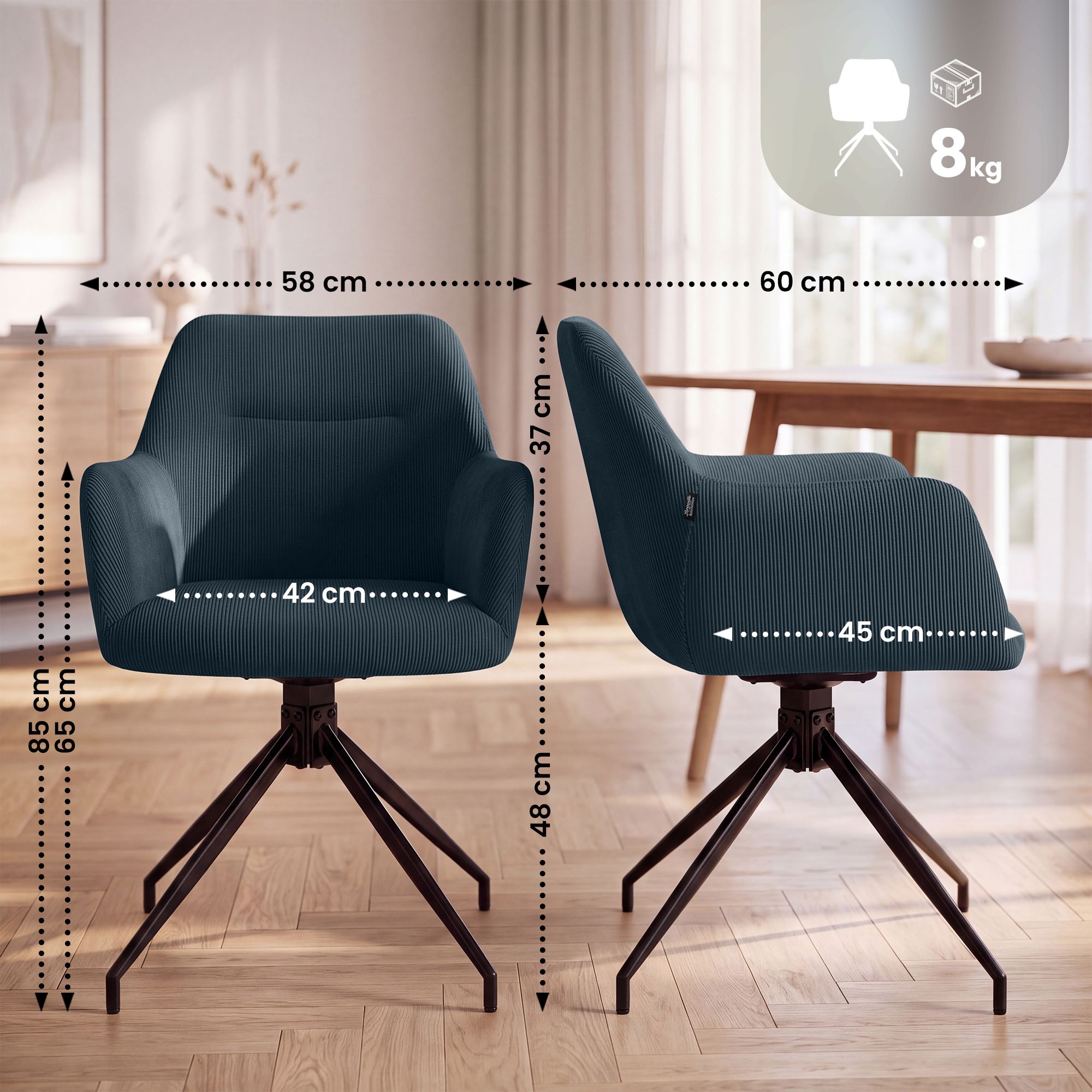 Chaise de salle à manger Merlinda en velours côtelé