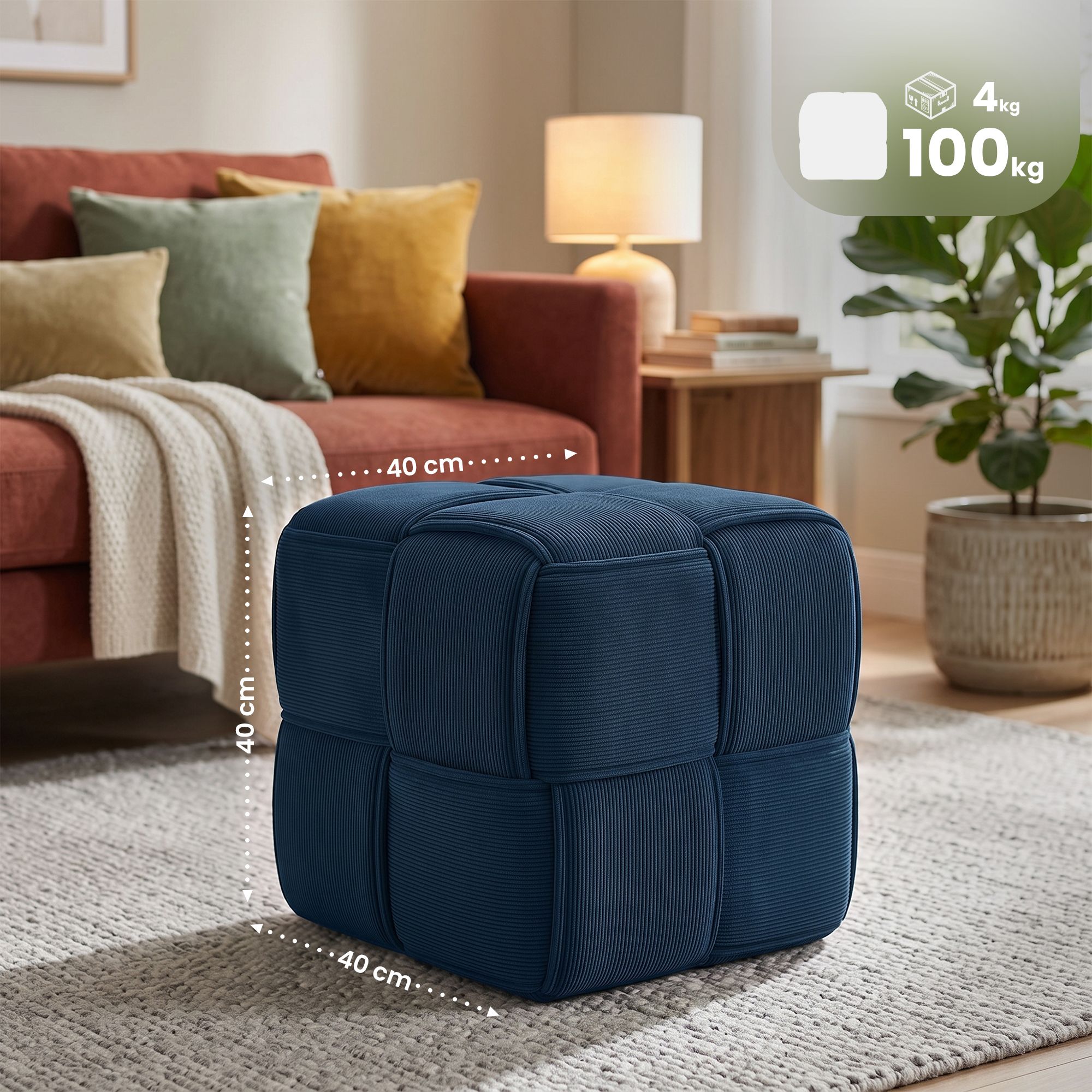 Pouf Forinta en velours côtelé