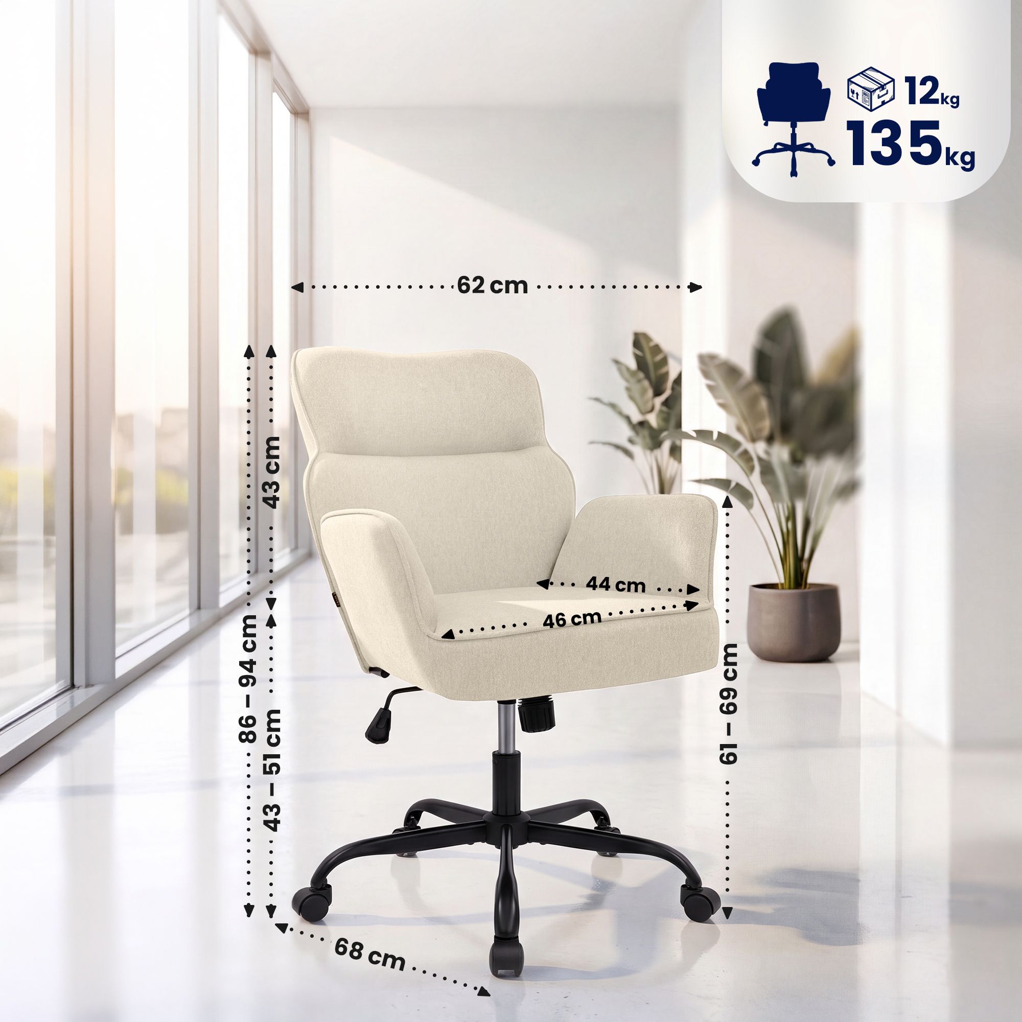 Chaise de bureau Amado tissu