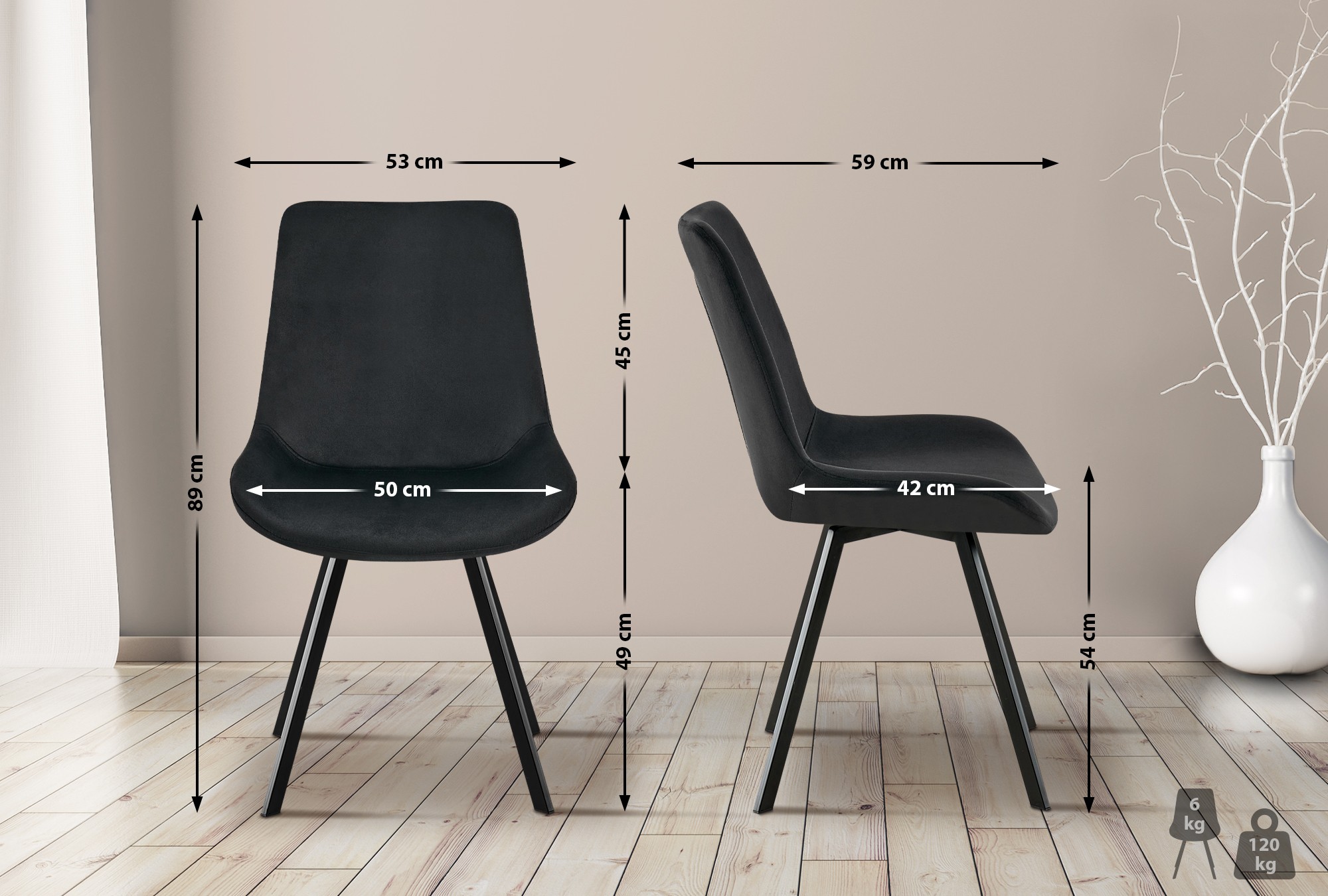 Chaise de salle à manger Lewes velours