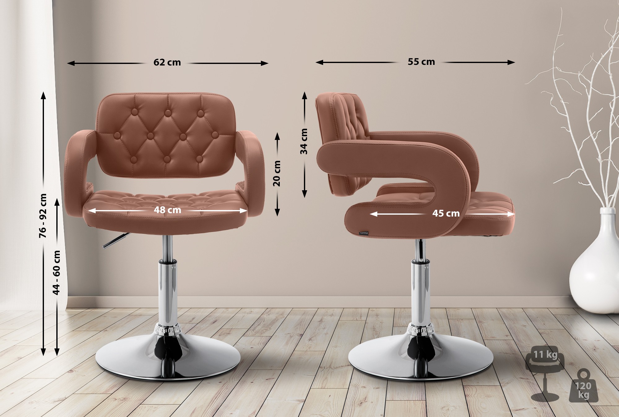 Chaise Lounge Dublin Similicuir - Piètement avec colonne centrale en métal chromé