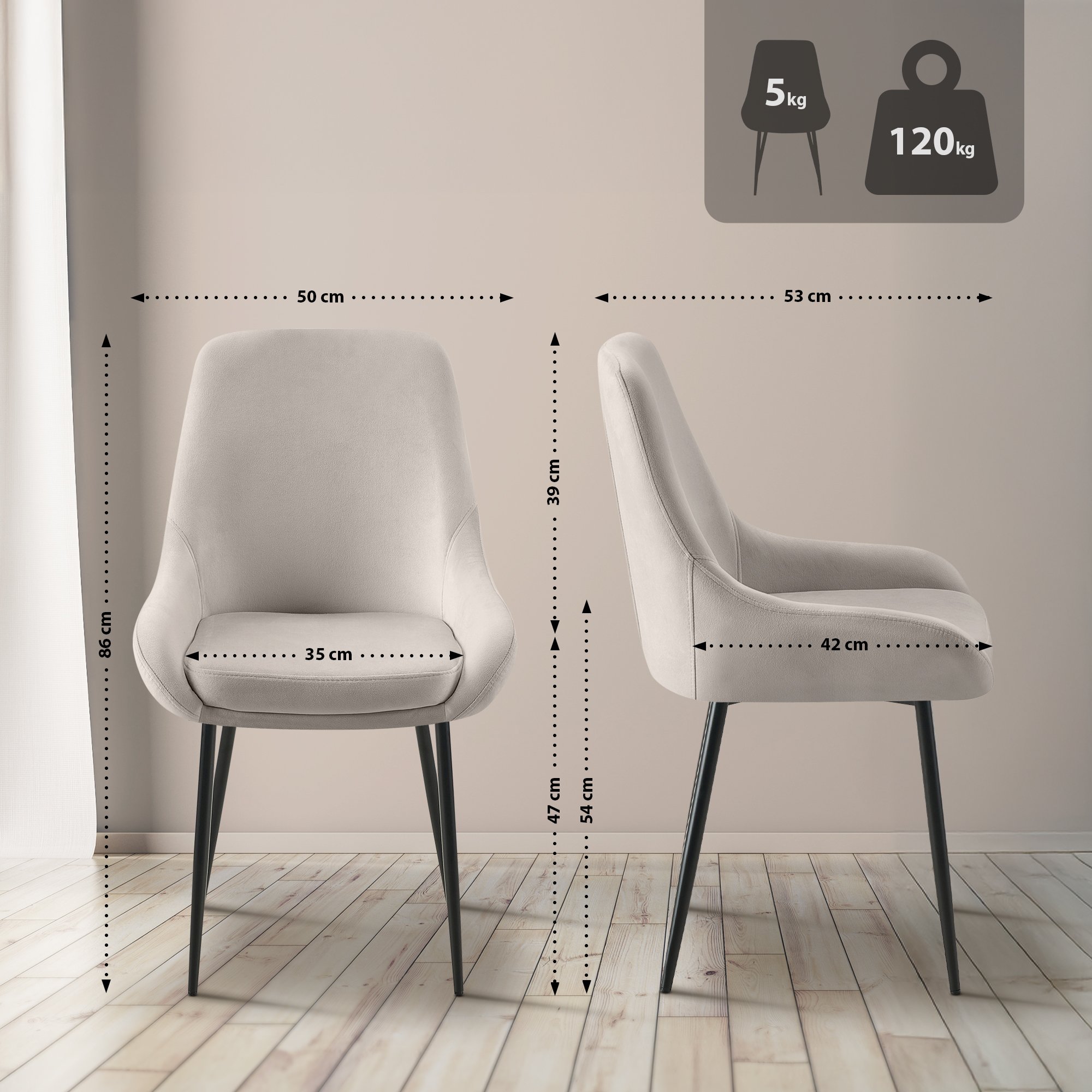 Chaise de salle à manger Elmira velours