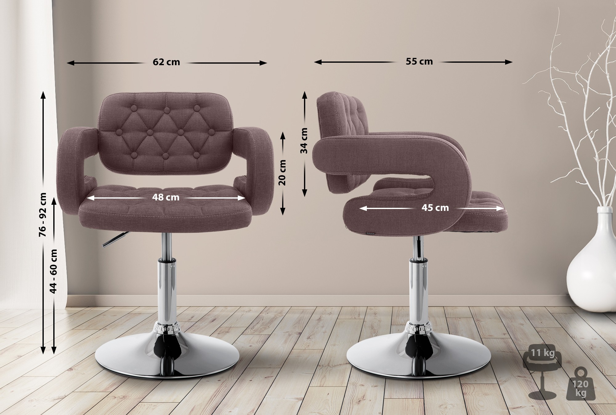 Chaise lounge Dublin Tissu - Piètement avec colonne centrale métal chromé