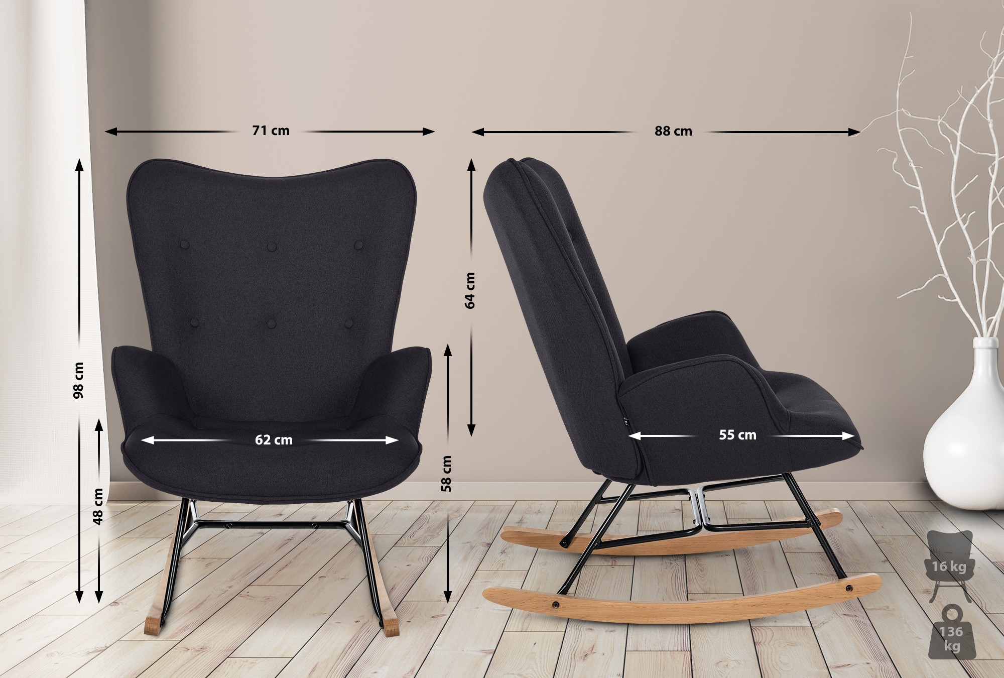 Fauteuil à bascule Sanka en tissu