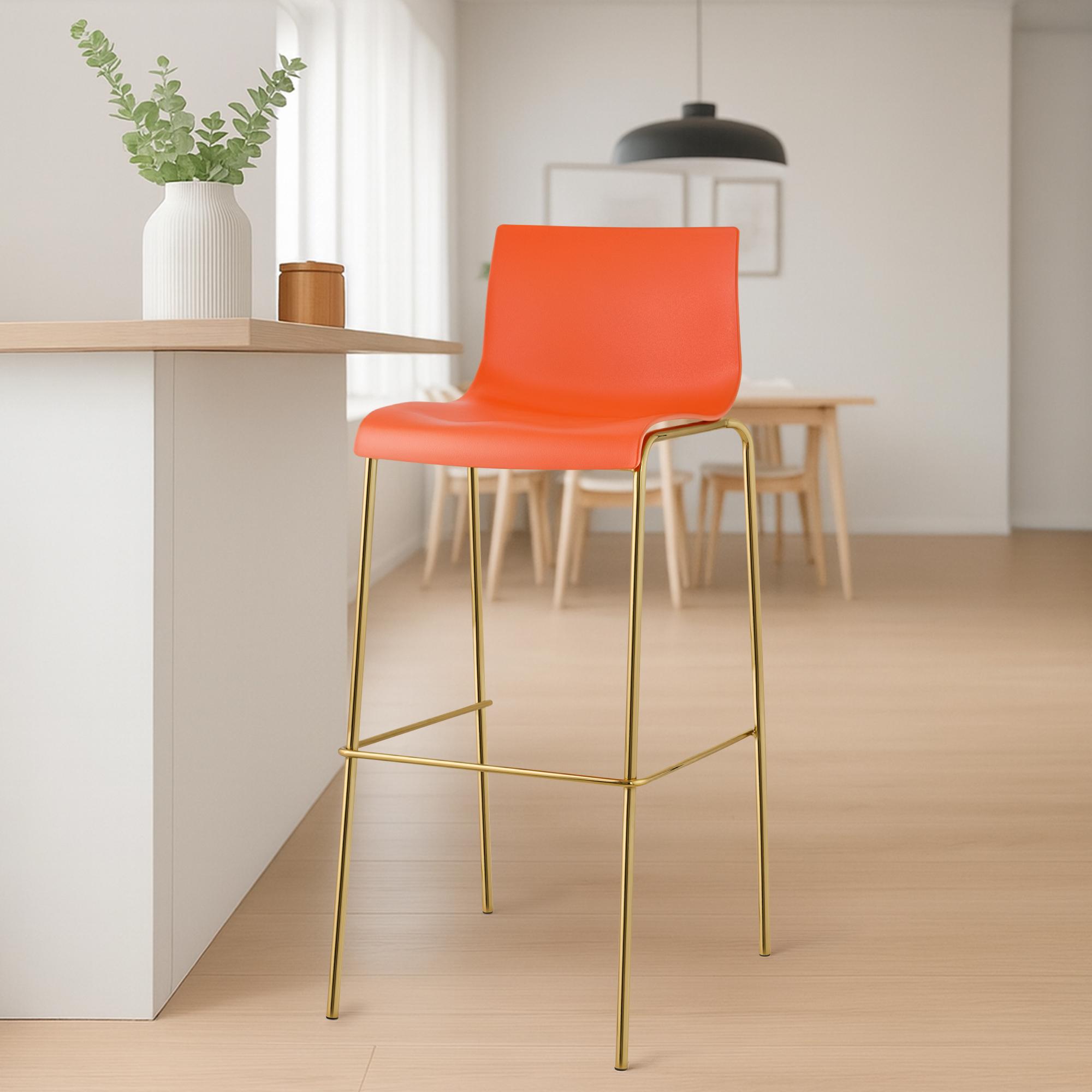 Lot de 2 tabourets de bar Hover, plastique, piètement 4 pieds, doré