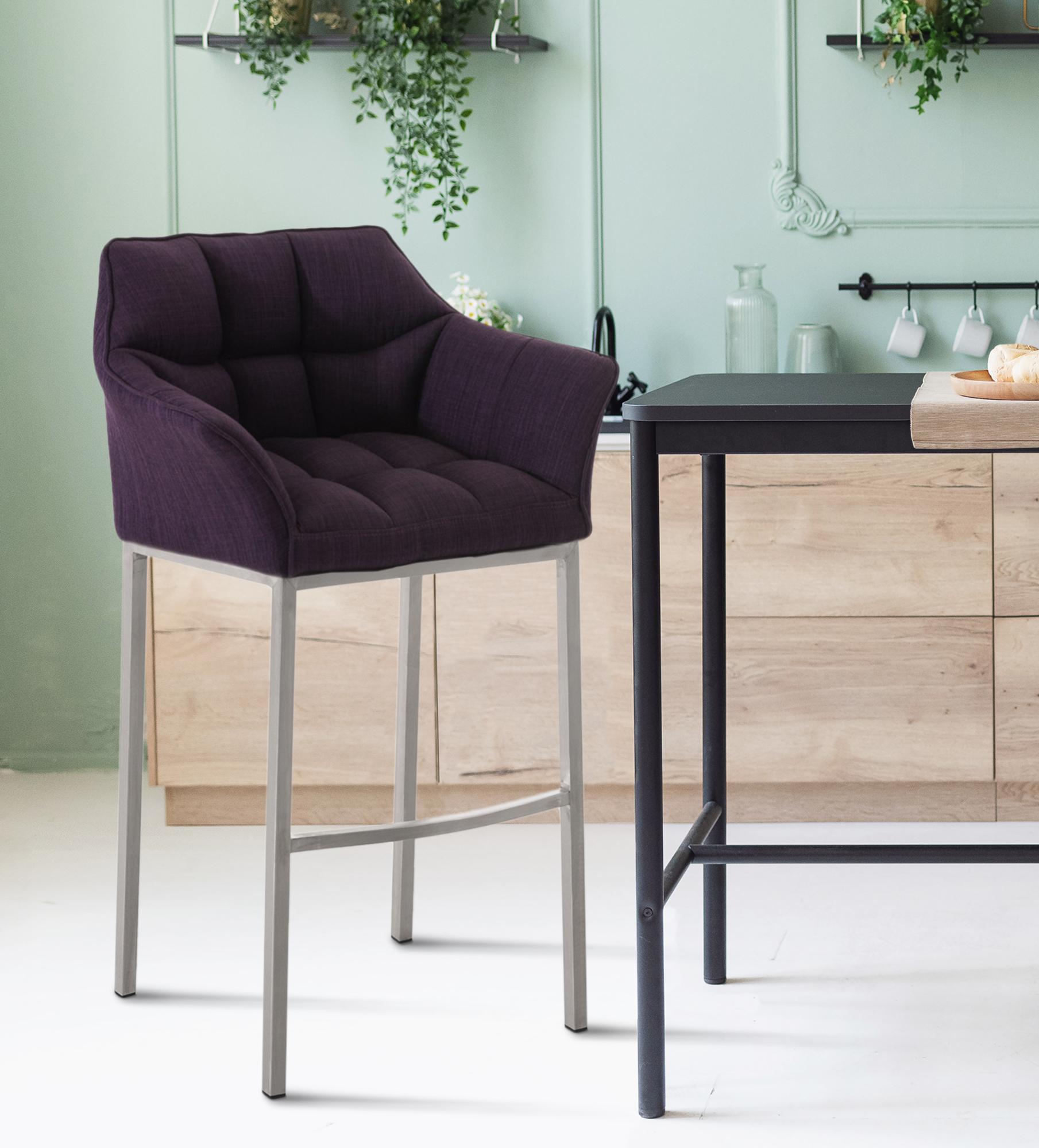 Lot de 2 tabourets de bar Damaso en tissu avec piètement à quatre pieds