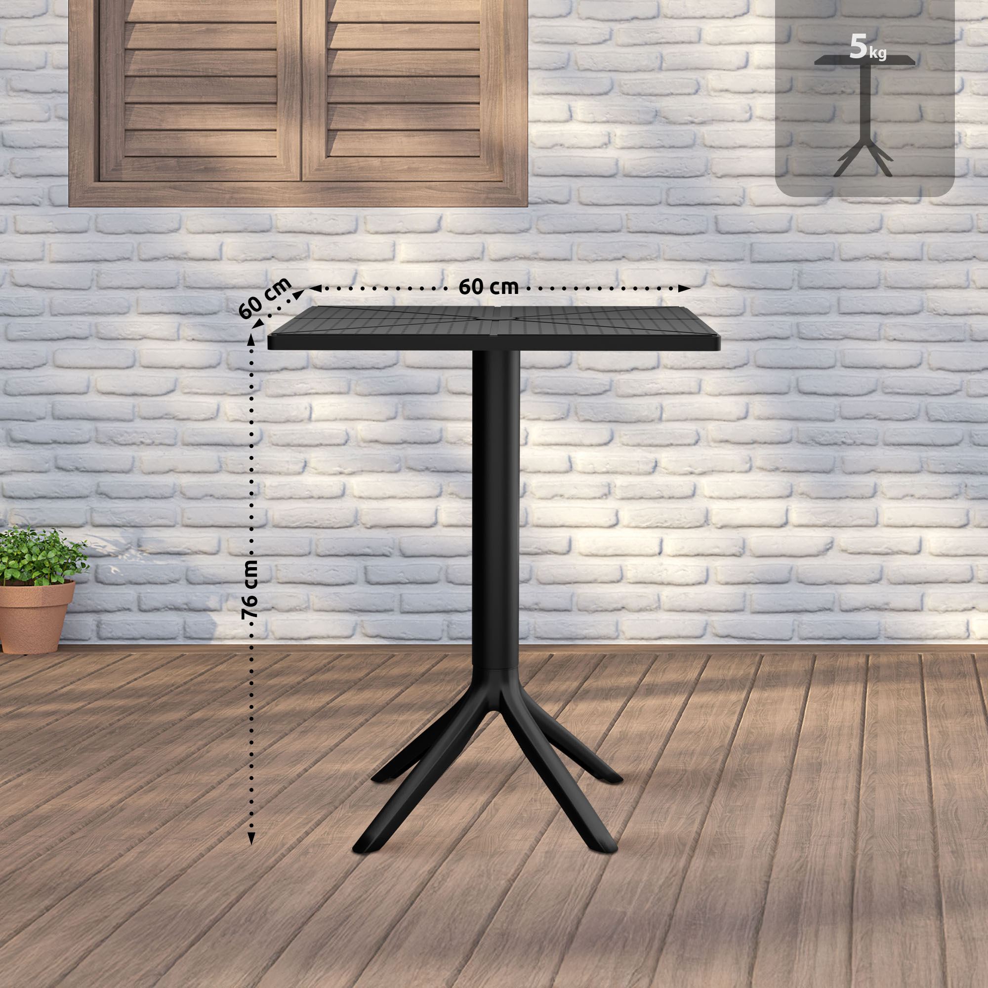Table de jardin Nuvela 60 x 60 cm Résistant aux intempéries, aux UV, facile d'entretien