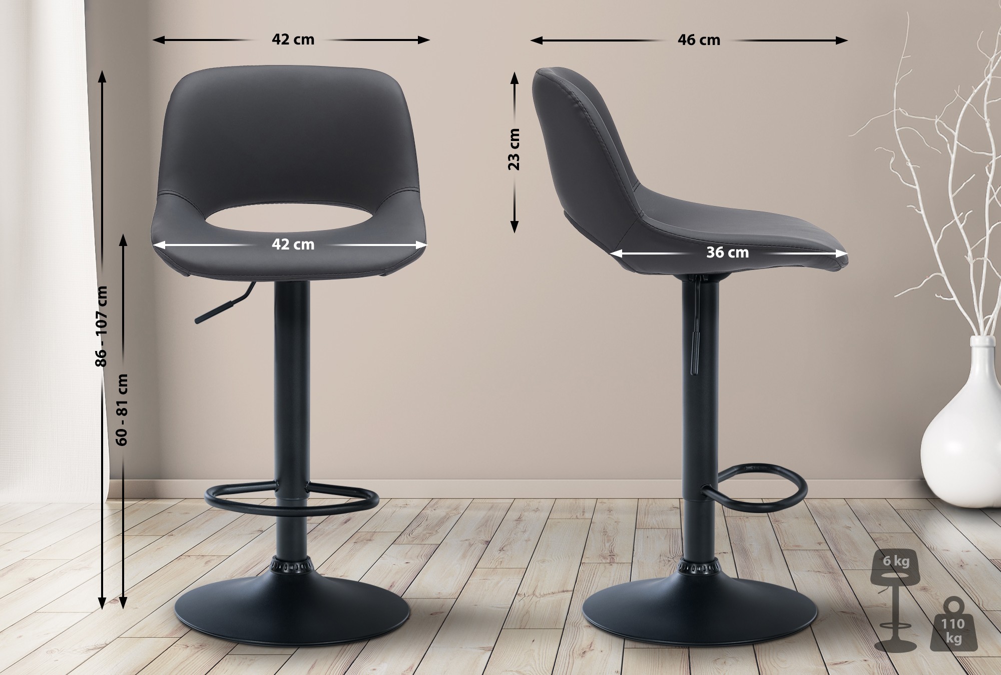 Lot de 2 tabourets de bar Camden en similicuir