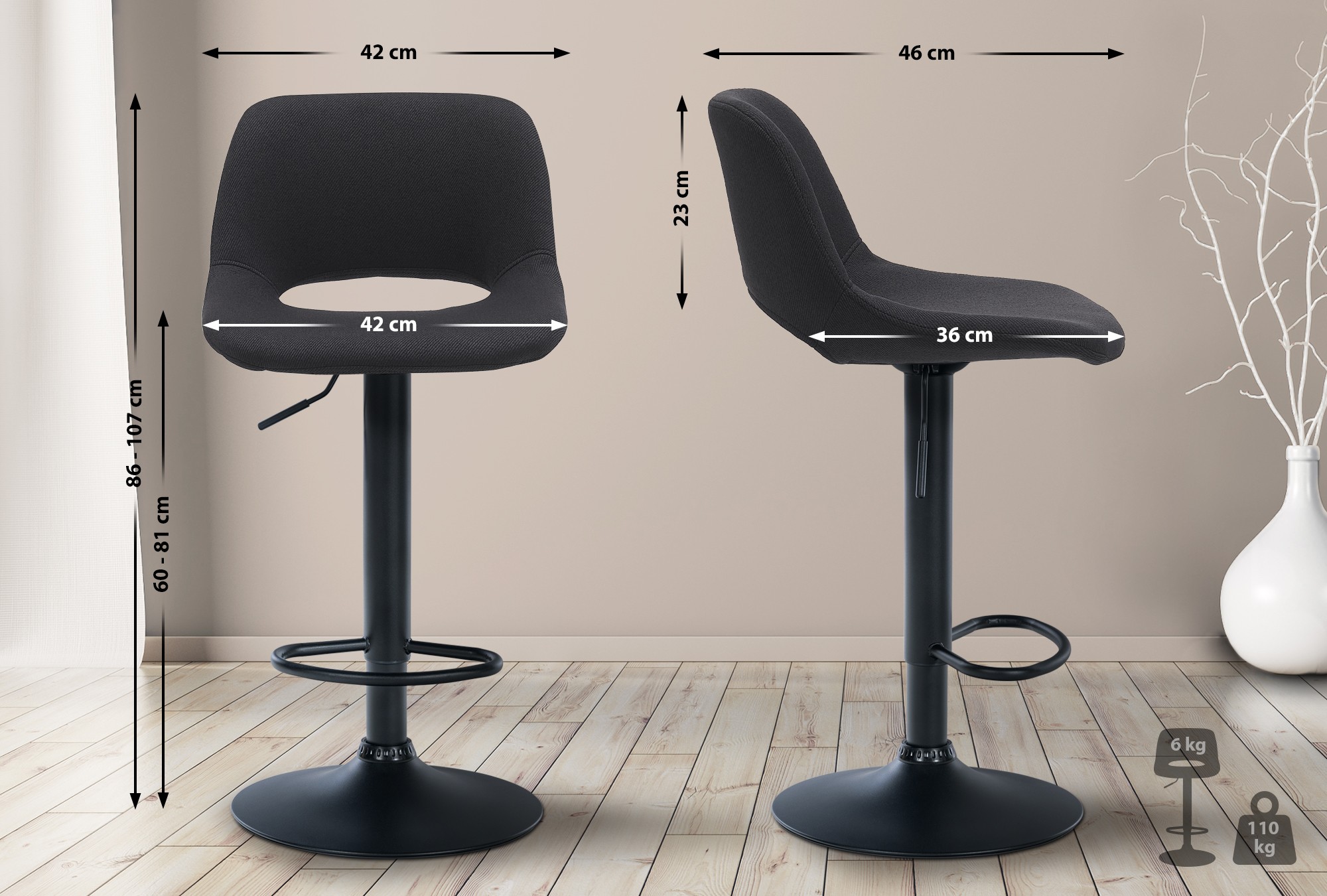 Lot de 2 tabourets de bar Camden tissu
