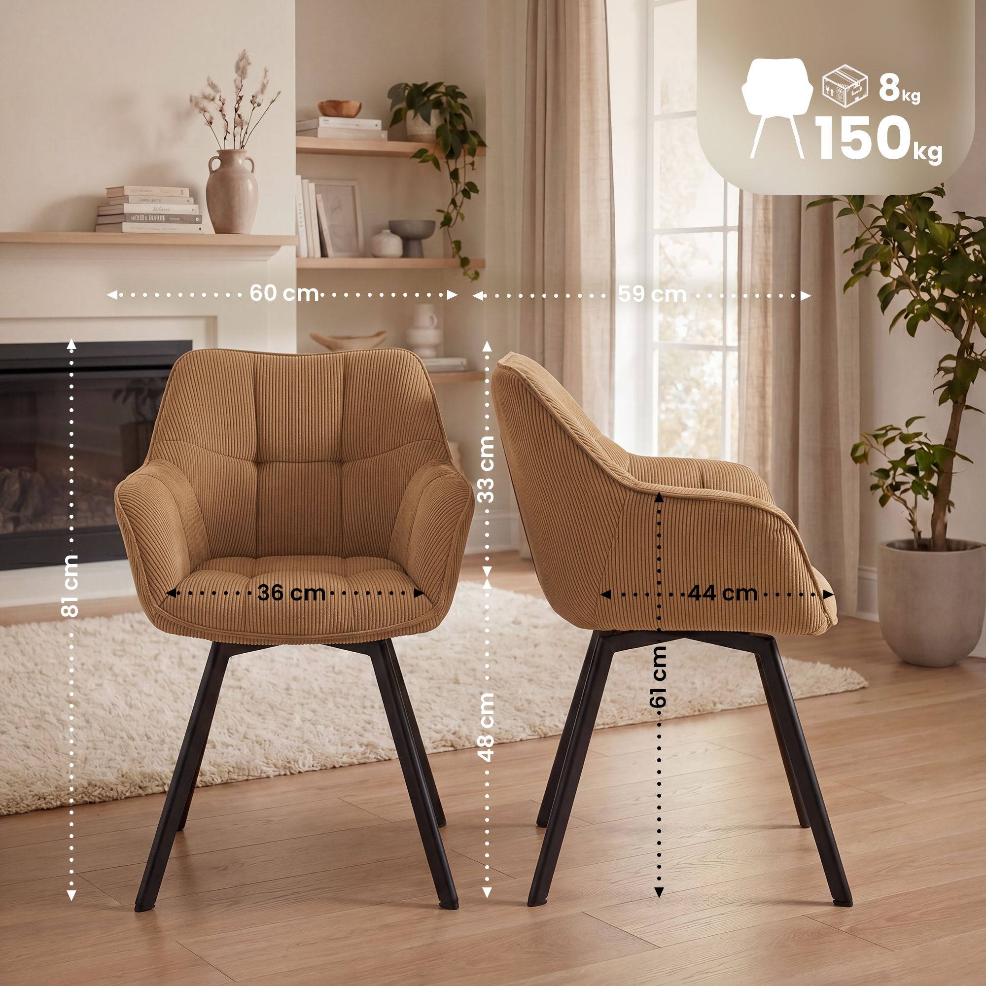 Chaise de salle à manger Jordi Cord