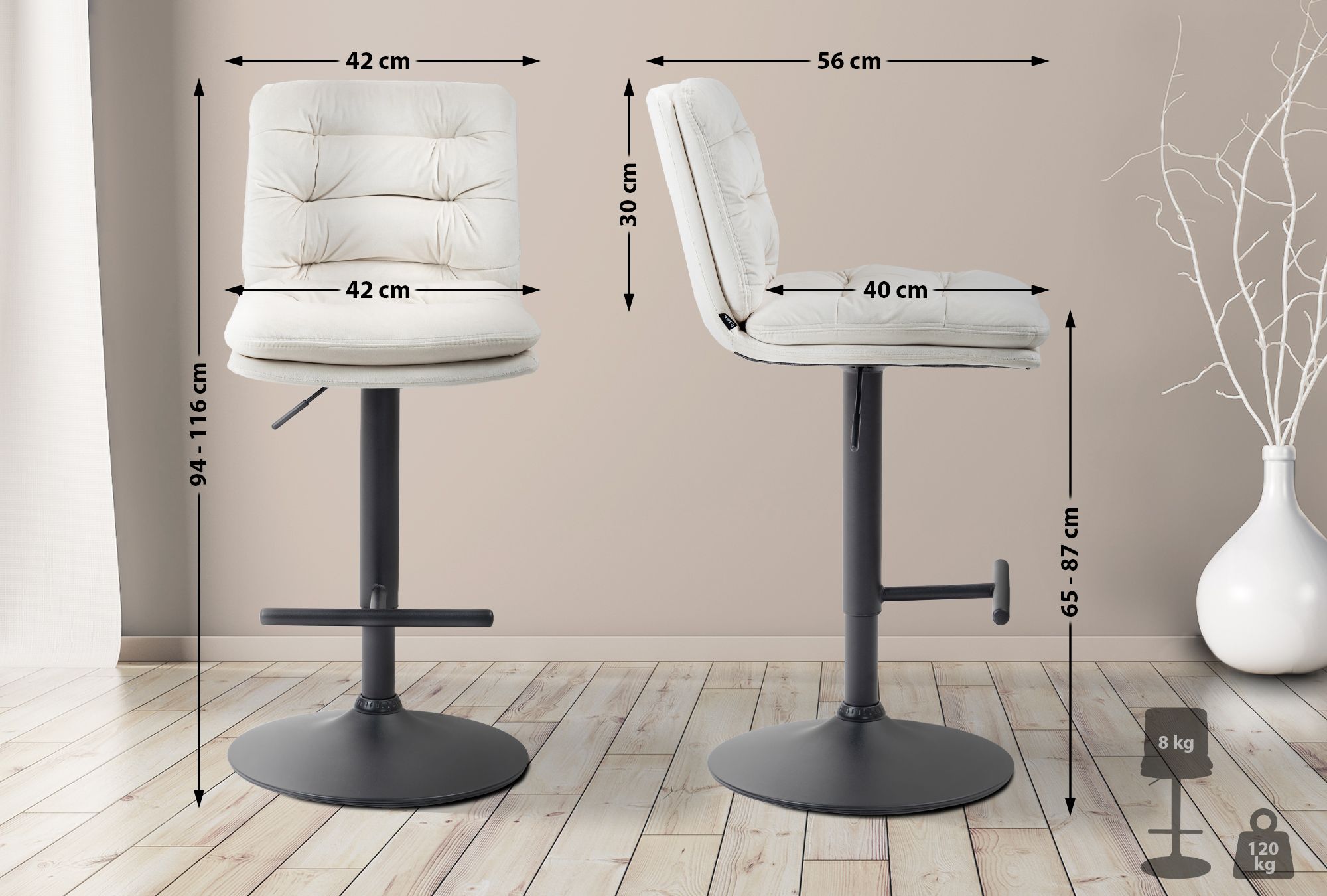 Lot de 2 tabourets de bar Damar velours