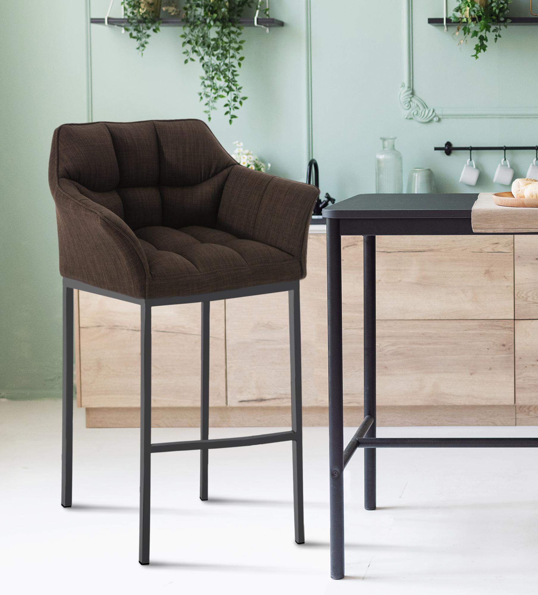 Lot de 2 tabourets de bar Damaso en tissu avec piètement à quatre pieds