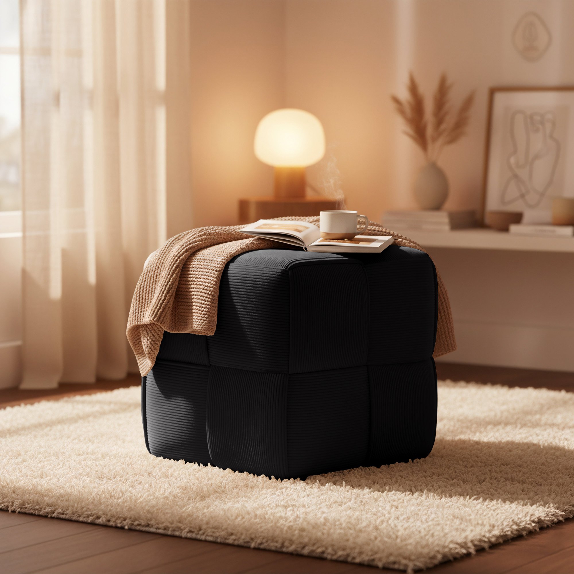 Tabouret en velours côtelé Forinta confortable et design