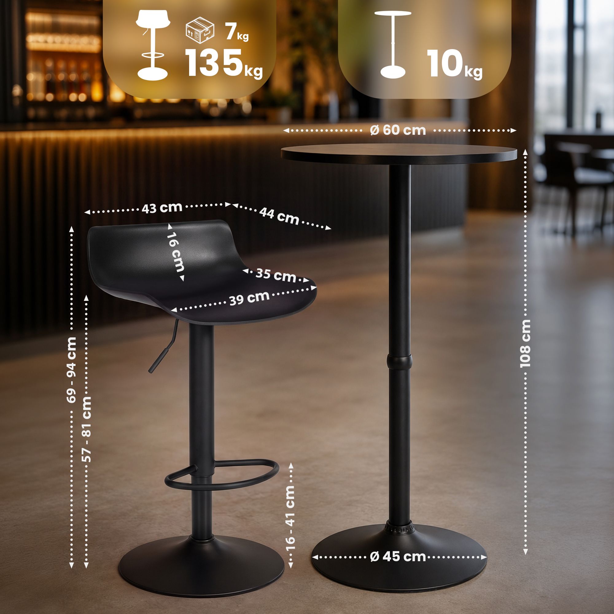 Ensemble table de bar Navo avec 2 tabourets de bar