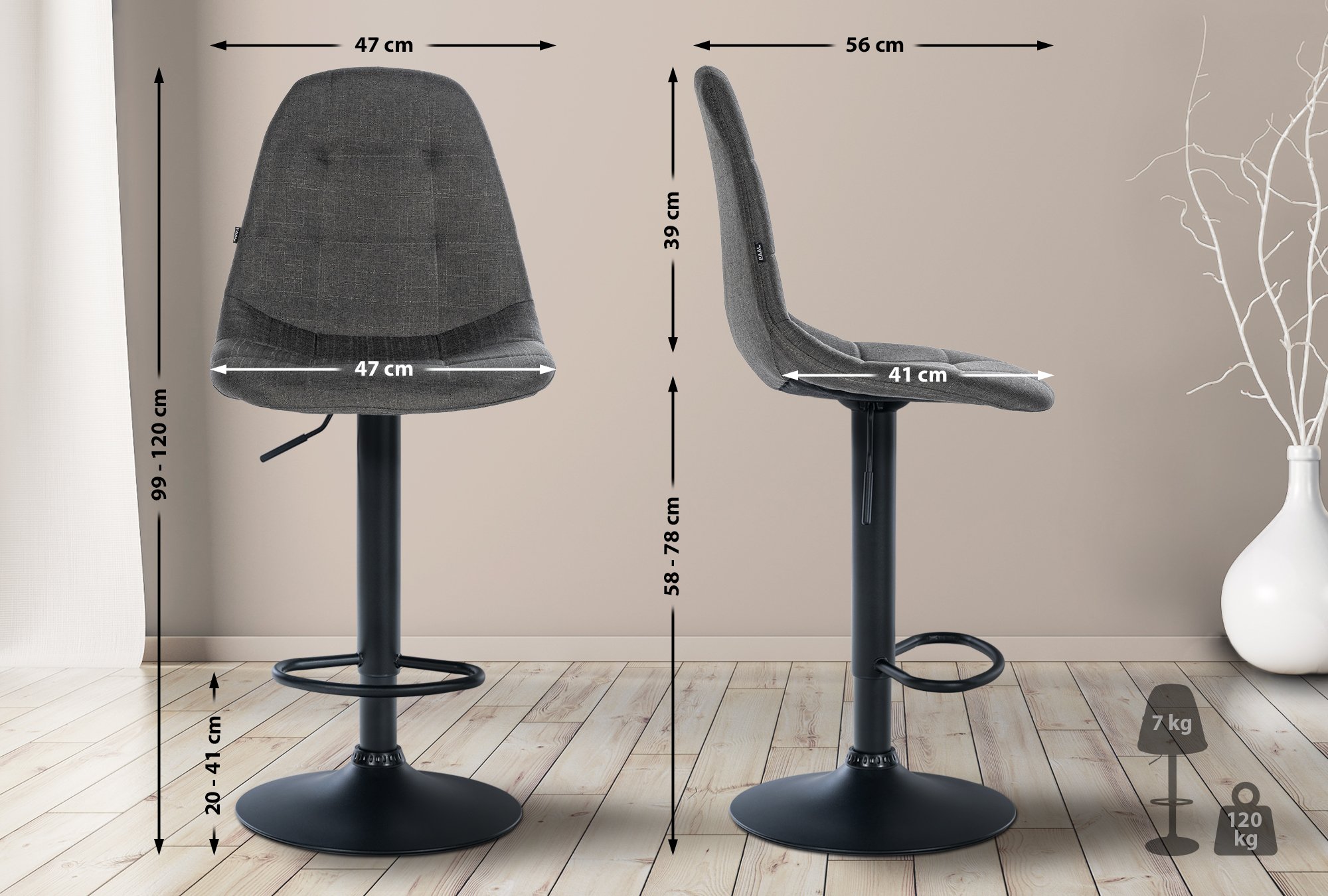 Tabouret de bar Elmore Tissu